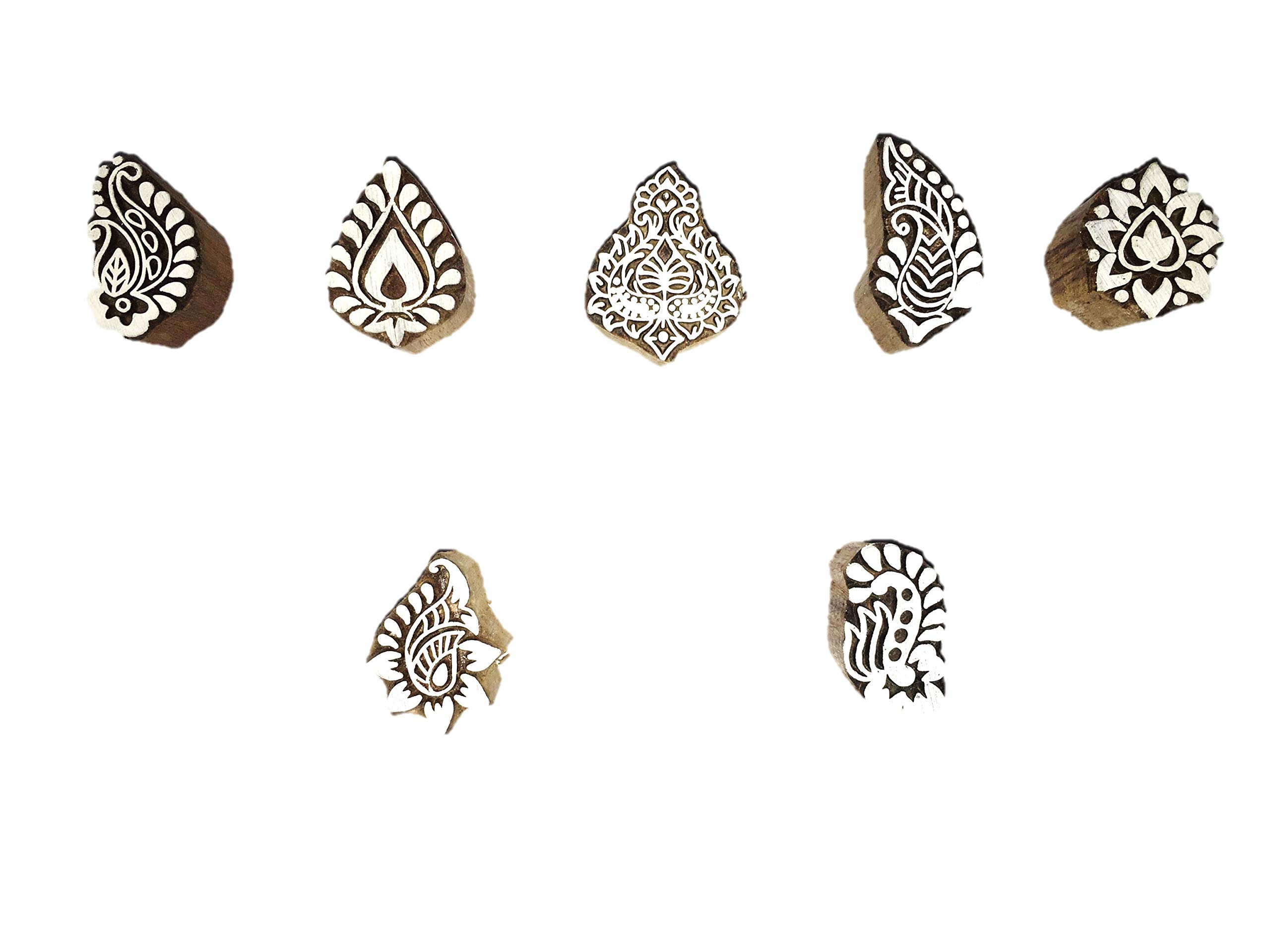 BZ.CREATIONS Wooden Crafted Printing Block Set of 7 Flower (Size 1 to 1.5 inch) Different Pattern for Printing/Decoration.
