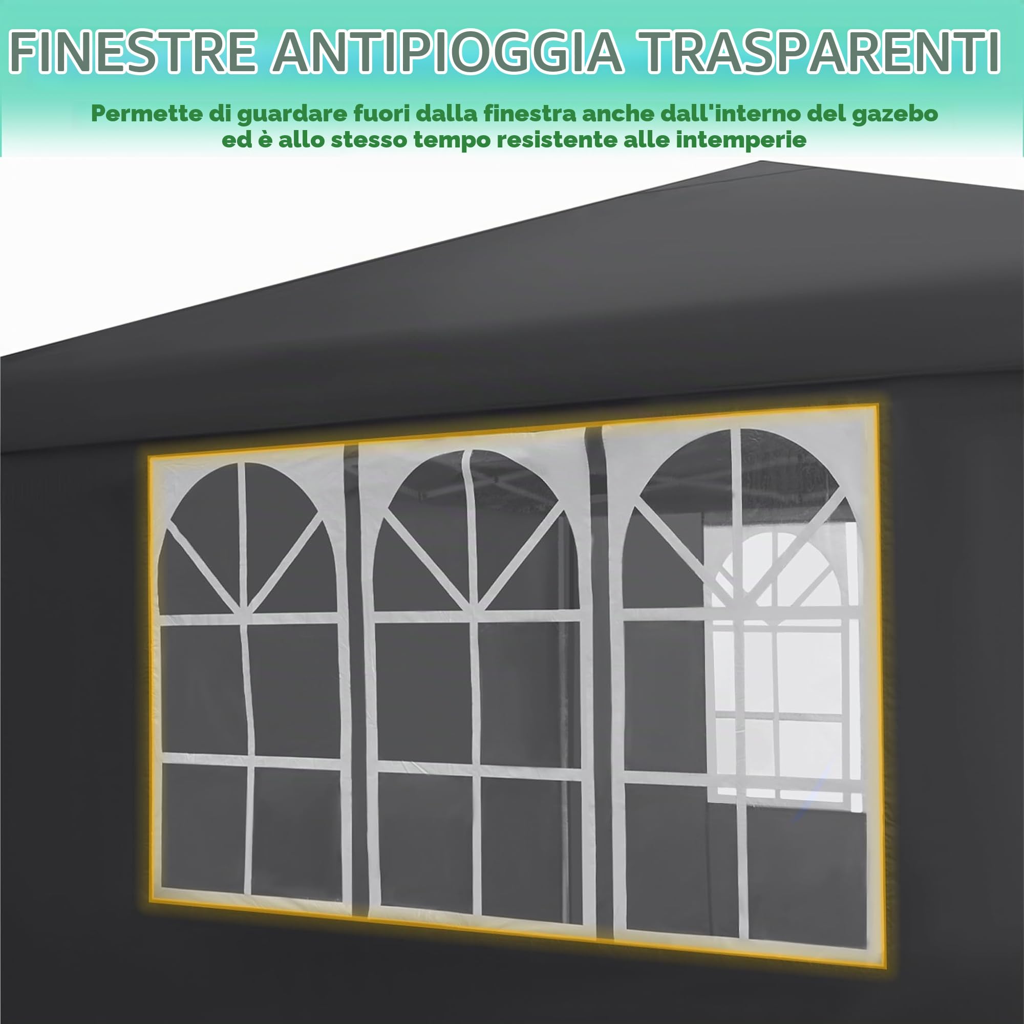 Gazebo pieghevole, 2,5 x 2,5 m, impermeabile, stabile, resistente all'inverno, con 4 pannelli laterali e finestre, pieghevole, con protezione UV, tenda da giardino, per feste all'aperto,