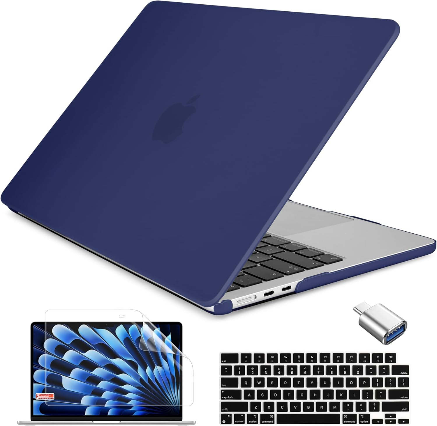 Batianda Compatible for MacBook Air 15 inch Case 2026 M5 2025 M4 2024 M3 2023 M2 Chip, Matte Frosted Protective Hard Shell with Screen Protector Silicone Keyboard Cover & USB Adapter, Matte Navy