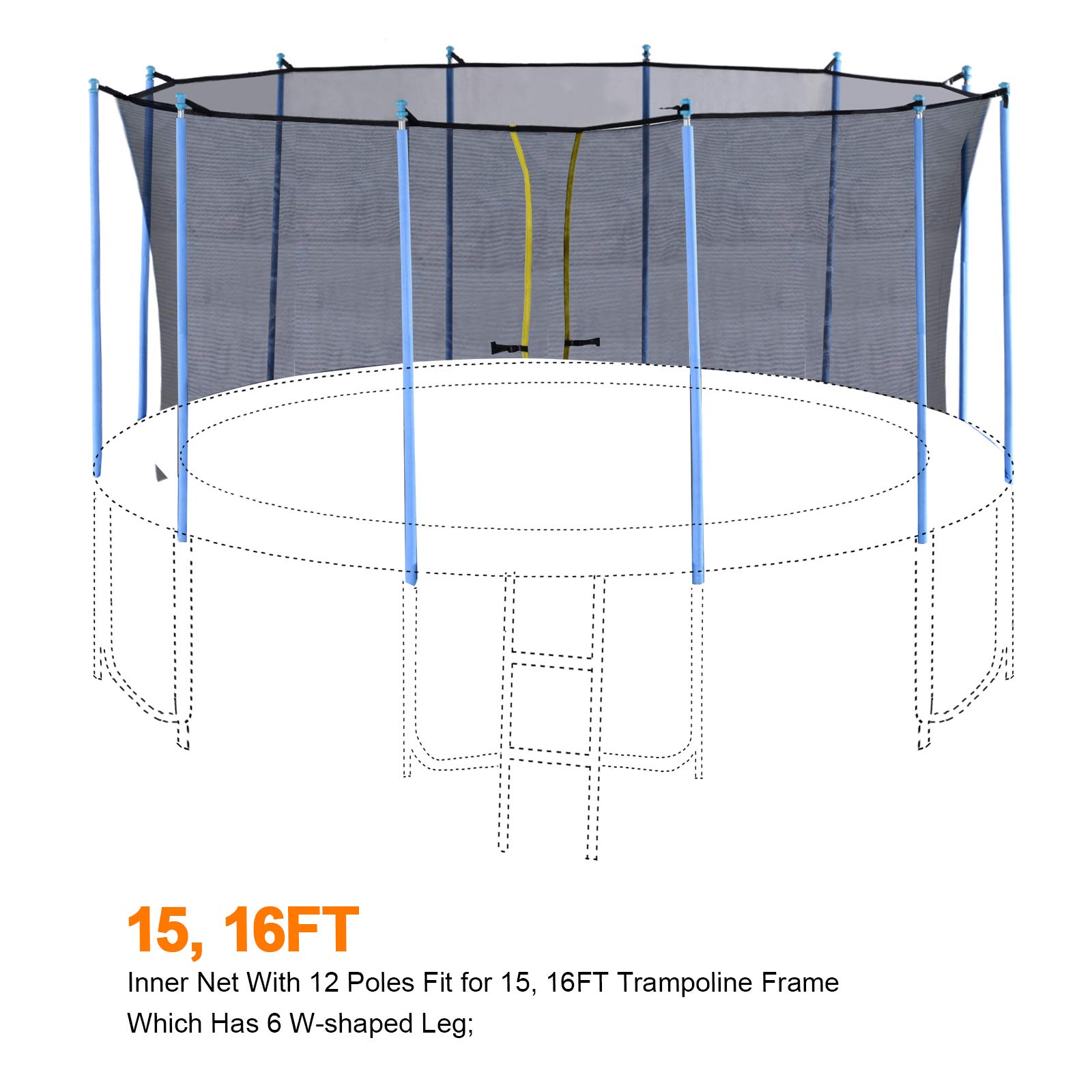 Exacme Enclosure Set Inner Safety Net with 12 Poles for 16 Foot C-Series Trampoline