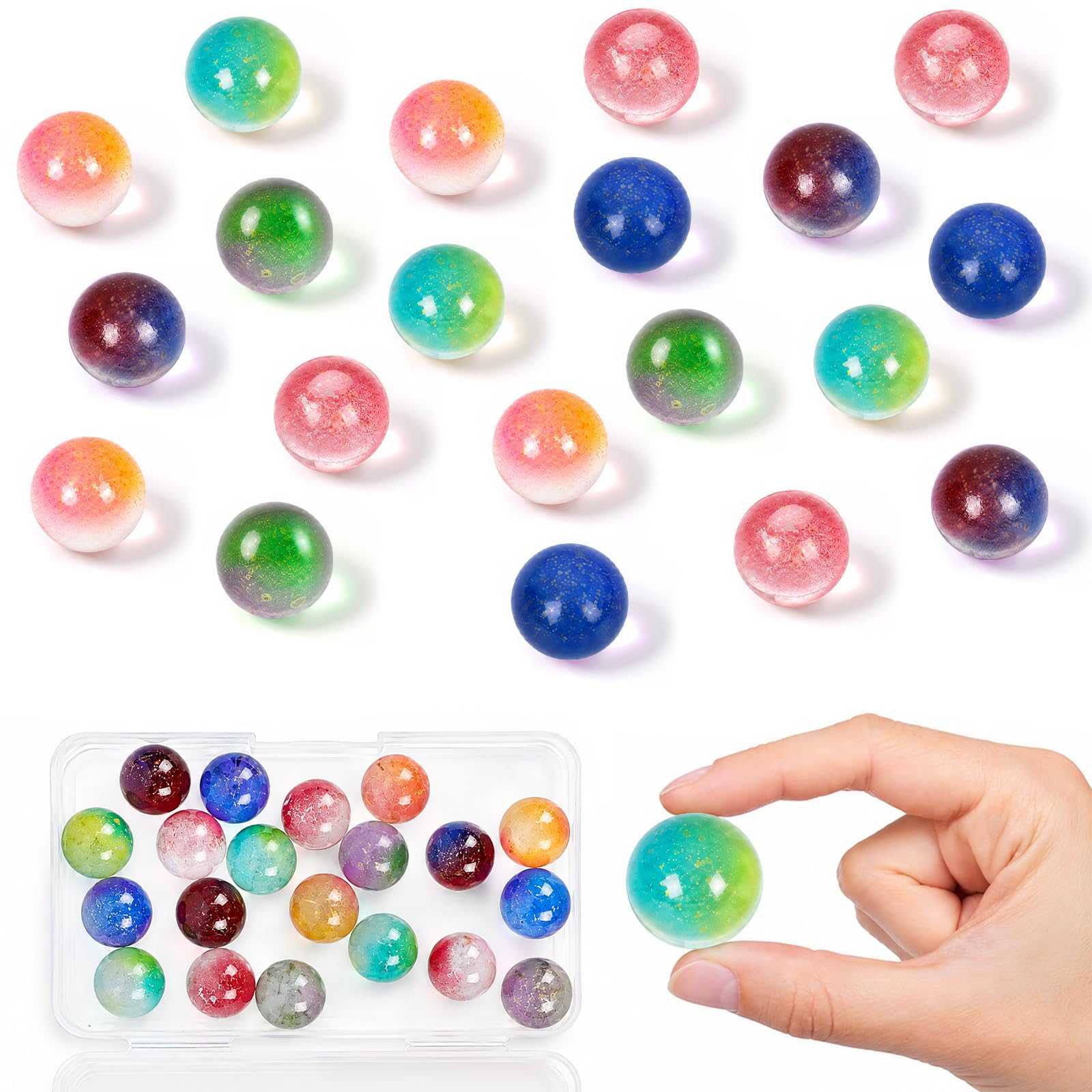 20 Pcs Glass Marbles Set, 16mm Coloured Marbles Large, Decorative Marbles