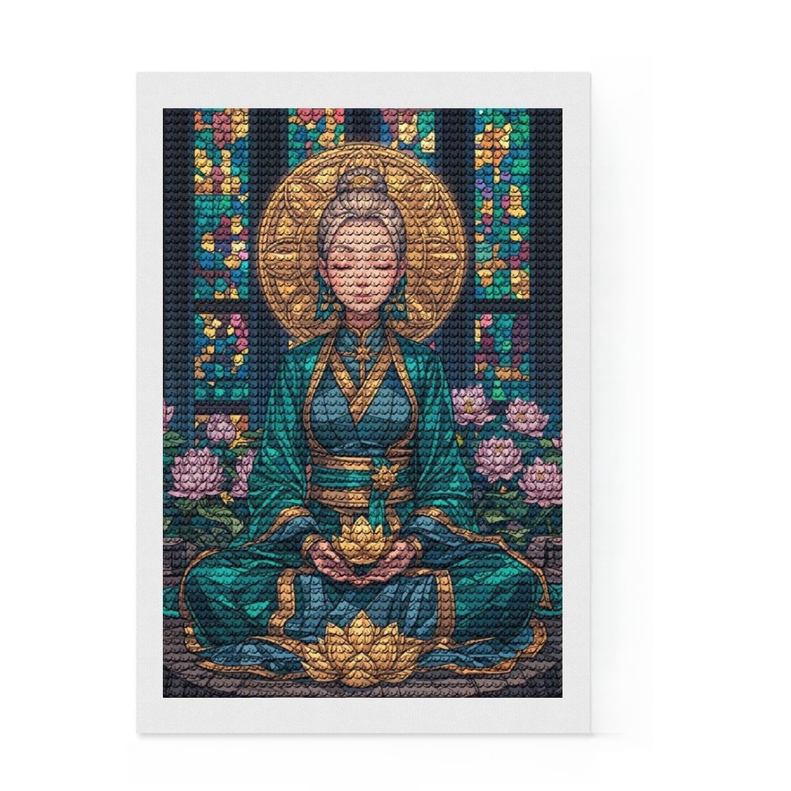 Junmoney Lotus Girl Diamond Painting Set 8"x12", Relaxing DIY Hobby, Pleasing Wall Art Project, Farmhouse Decor, Birthday Gift