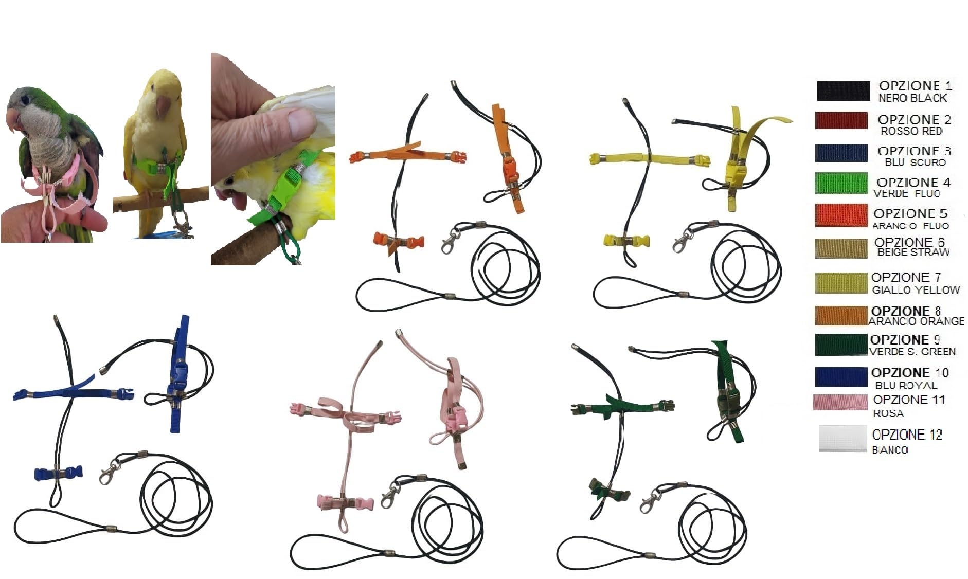 Arnés elástico de 10mm antiescapes con dos fijaciones para cotorras