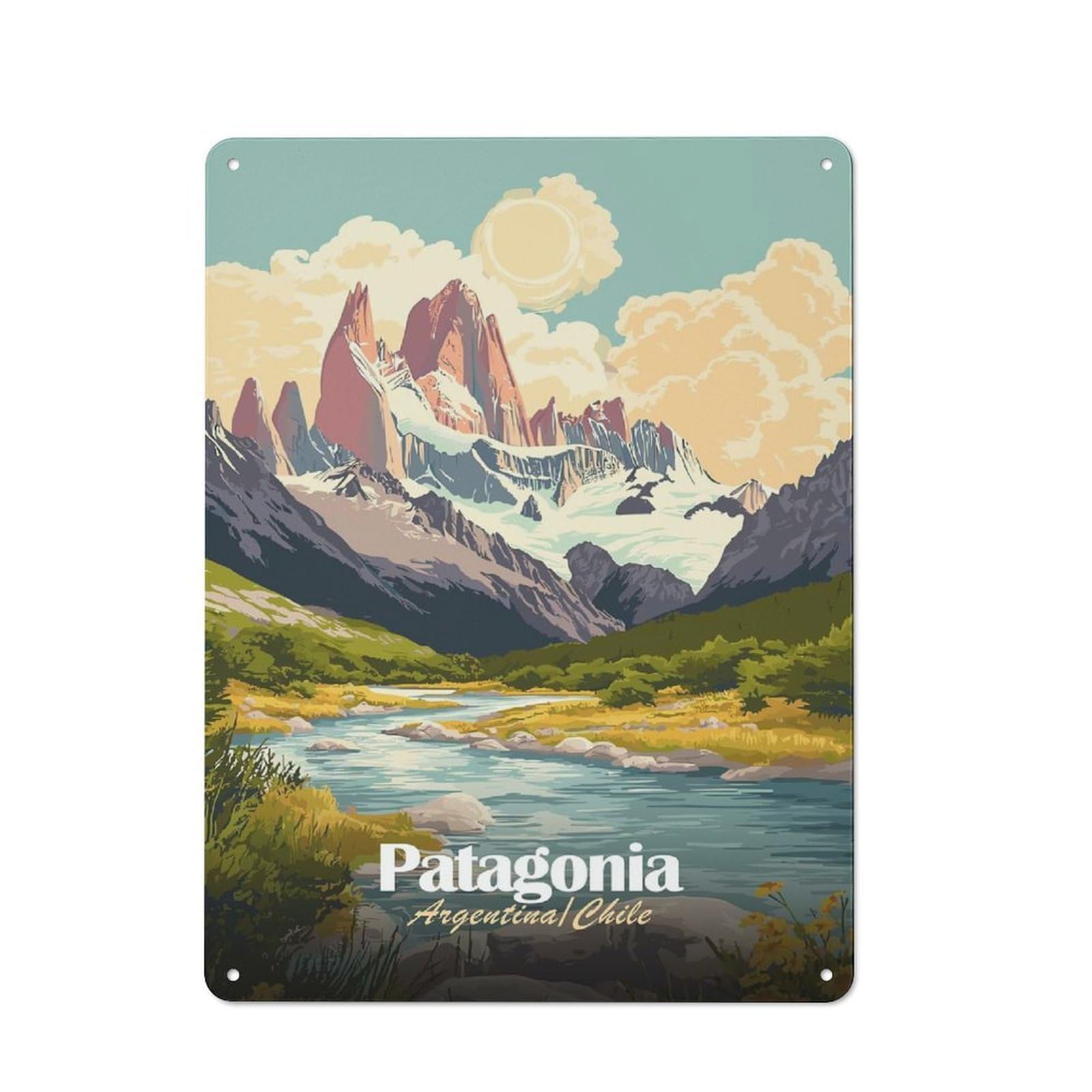 Junmoney Style-14 Patagonia Argentina Chile Landscape Art Vintage Metal Sign 40X30cm, Vintage Cafe Wall Decor For Takeaway, Bar, Kitchen Or Counter Area