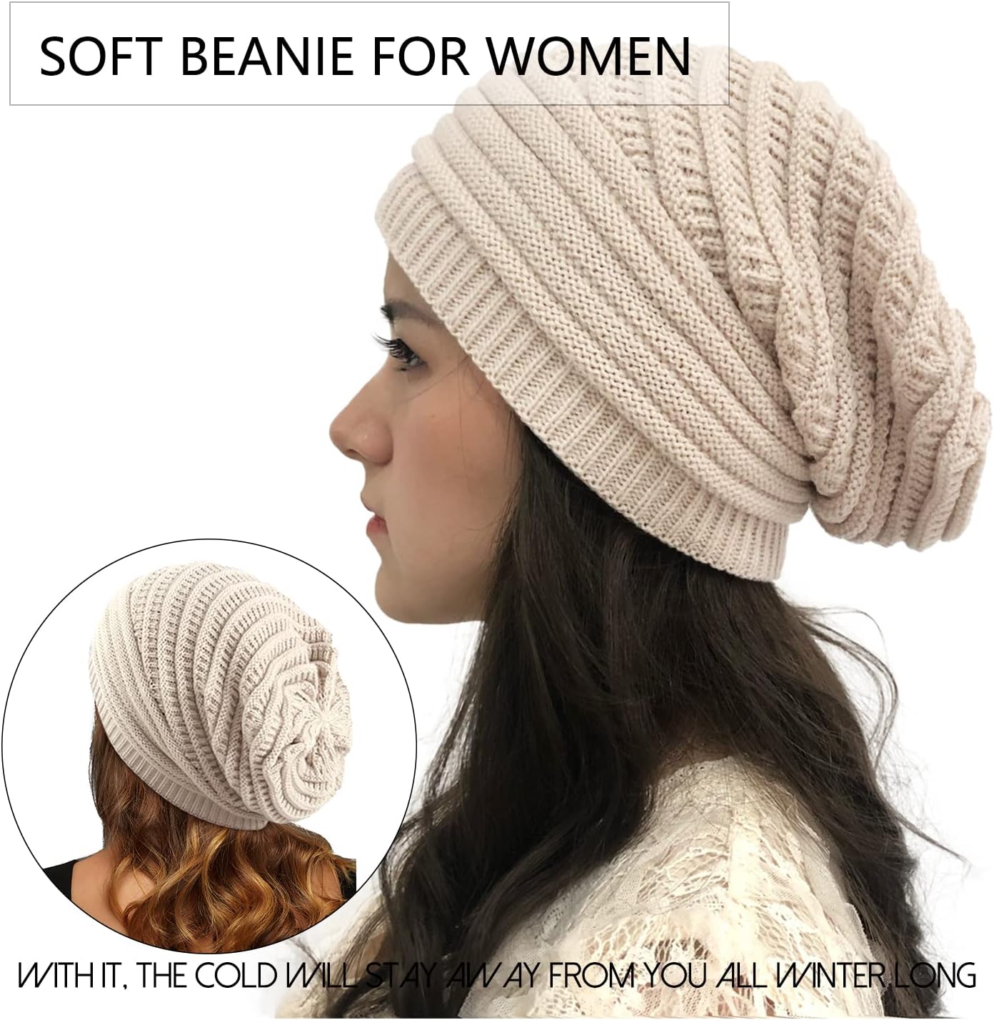 DANMY Winter Hats for Women,Warm Chunky Soft Cable Knit Womens Beanie Hats - Image 2
