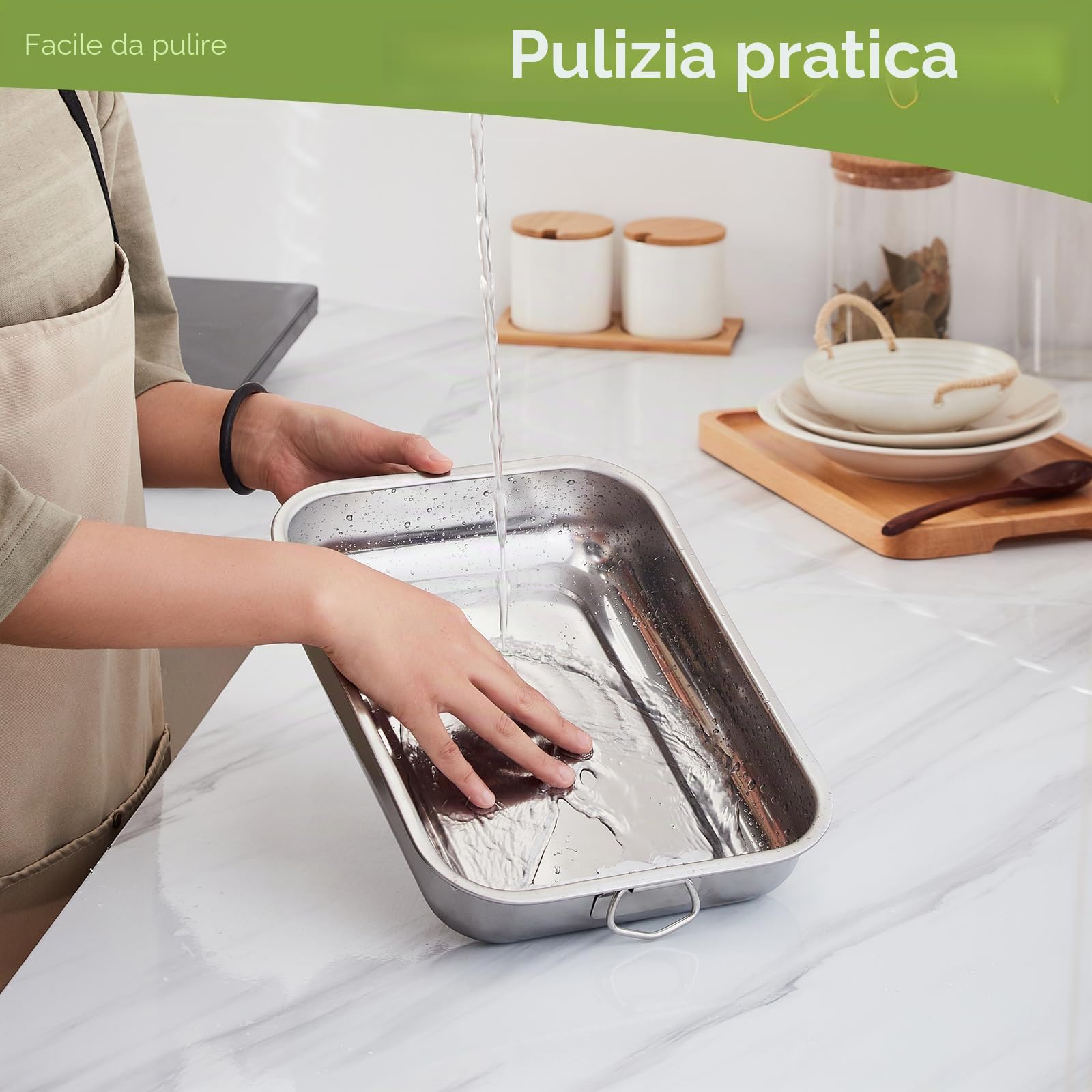Set di Teglie da Forno da 4 Pezzi in acciaio inox rettangolare con maniglie