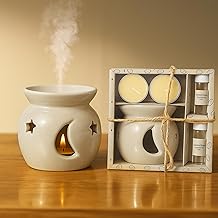 Floryn Decor Ceramic Oil Diffuser Set with 5ml Essential Oil & 2 Tealight Candles | Aromatherapy Burner for Home Bedroom, Spa & Office | Relaxing Fragrance, Compact Size –Gift Pack Cream