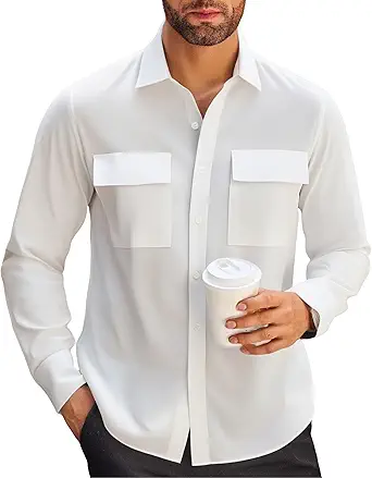 Alex Vando Mens Button Down Shirts Two Pockets Long Sleeve Casual Dress Shirt for Men