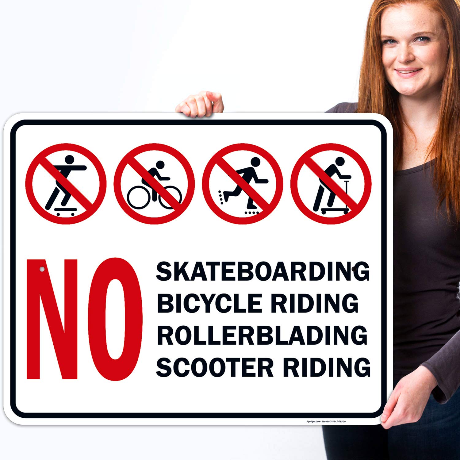 No Skateboarding, Bicycle Riding No Rollerblading No Scooter Riding Sign, 24x30 Inches, 55 mil Thick HDPS (high Density polystyrene), Made in USA