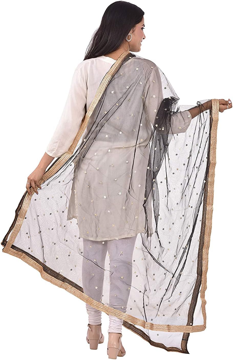 themilestocks Woman's Embellished Net Dupatta Scarf Shawl Wrap Soft Indian Bridal Wedding - Image 3
