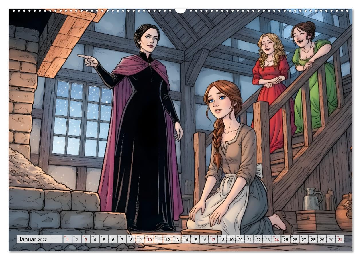 CALVENDO · Aschenputtel – Eine Reise ins Glück (Kalender 2027) | DIN A2 Querformat · Wandkalender · märchenhafter Wandkalender mit zwölf kunstvollen Illustrationen zu Aschenputtel