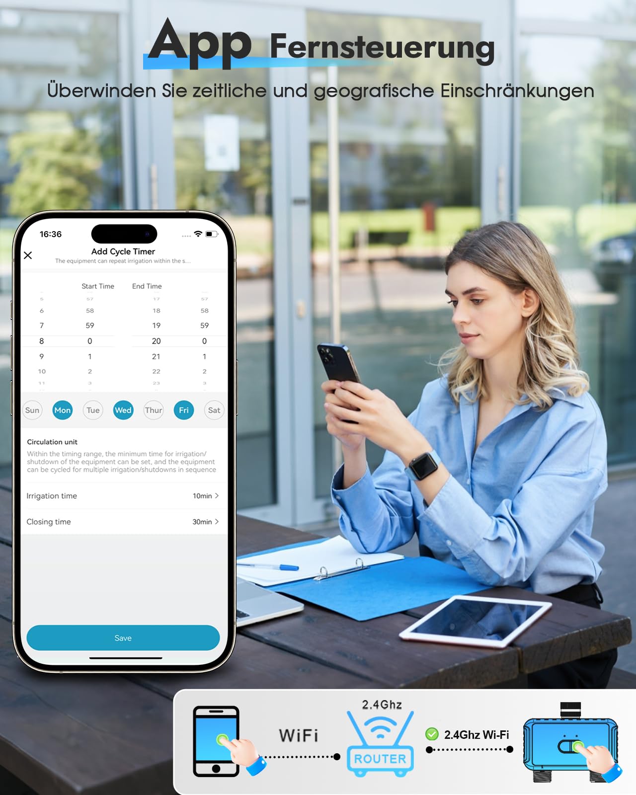 WLAN Bewässerungscomputer 2-Zonen, Messing EIN/Auslass, App/Sprachsteuerung | Kein Gateway nötig, 2,4 GHz WLAN, 20 individuelle Bewässerungspläne, einfache Einrichtung per App, ideal für Garten & Rasen
