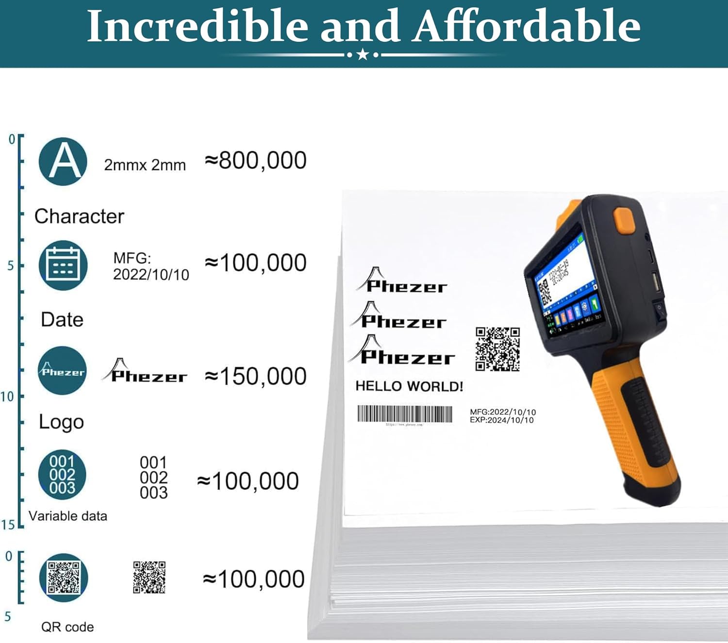 Phezer P19 Handheld Inkjet Printer for Any Surface, Portable 360° All-Round Coding Machine Print Height 2-12.7mm for Date/Time/Barcode/QR Code/Logo, with Cartridge(Anti-Slip Handle, Upgrade Version)