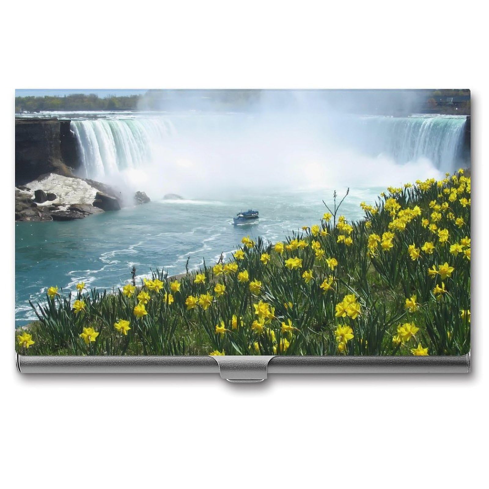 Niagara Falls Waterfall Slim Business Card Holder Wallet for Men & Women Pocket Metal Case 3.7x2.2x0.3 Inches
