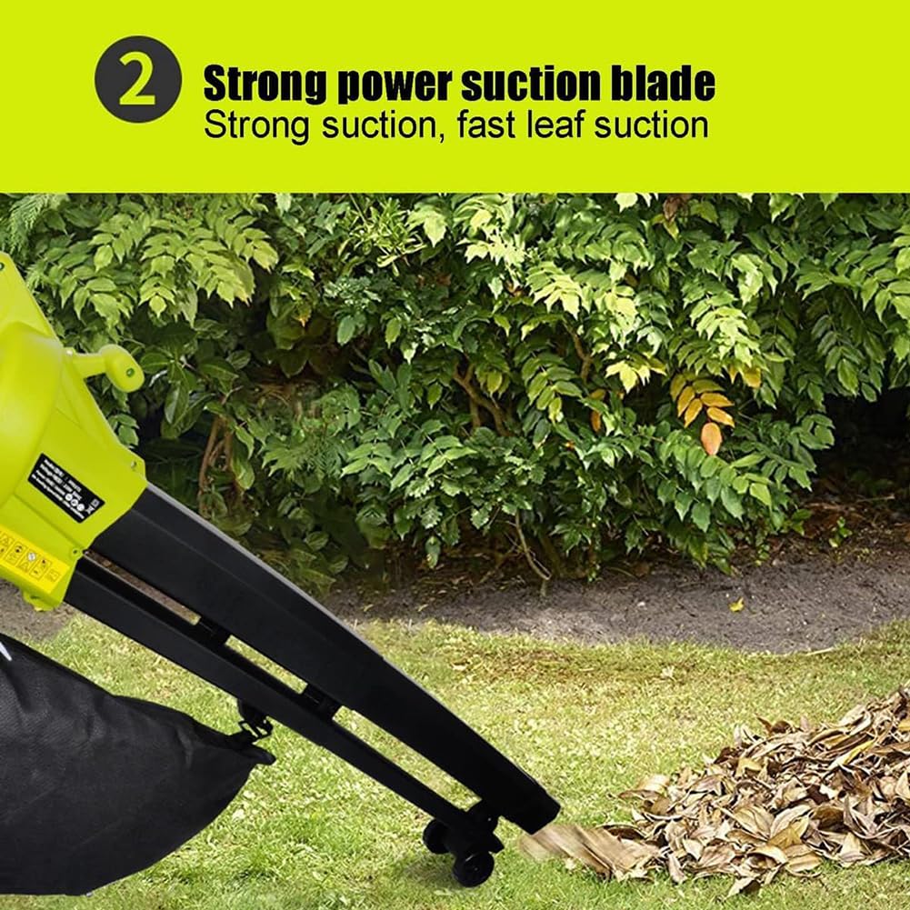 Soplador/aspiradora/trituradora de hojas inalámbricos de 20 V, soplador de hojas eléctrico duradero multifunción para jardín, recolector de hojas, con bolsa recolectora de 40 l y cable de alimentación