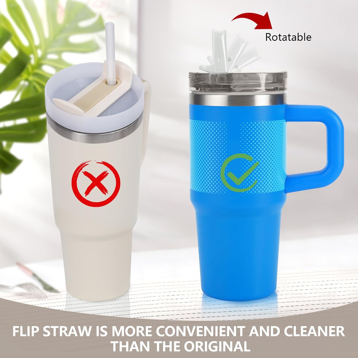 2PC Replacement Leak Proof Tumbler FLIP Lid With Straw - Fit For Stanley ProTour Quencher and Quencher H2.0 14oz Tumbler (2 Fog, 14oz) - Image 6