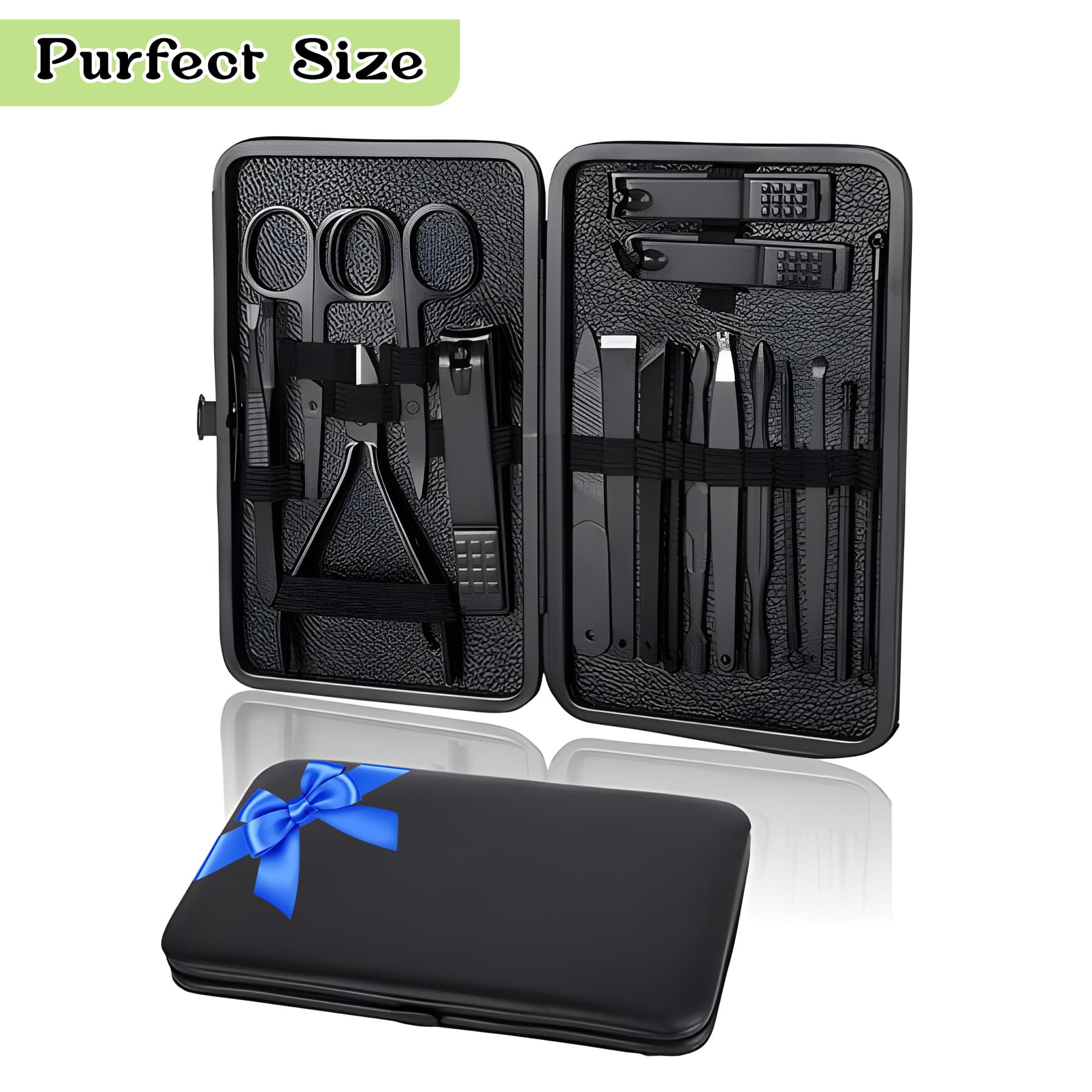 Nail Cutter Set - 18 in 1 Manicure Pedicure Kit for Women, Complete Grooming & Pedicure Kit for Women and Men with Black Leather Travel Case, Perfect Gifts for Women - Wishkey 3