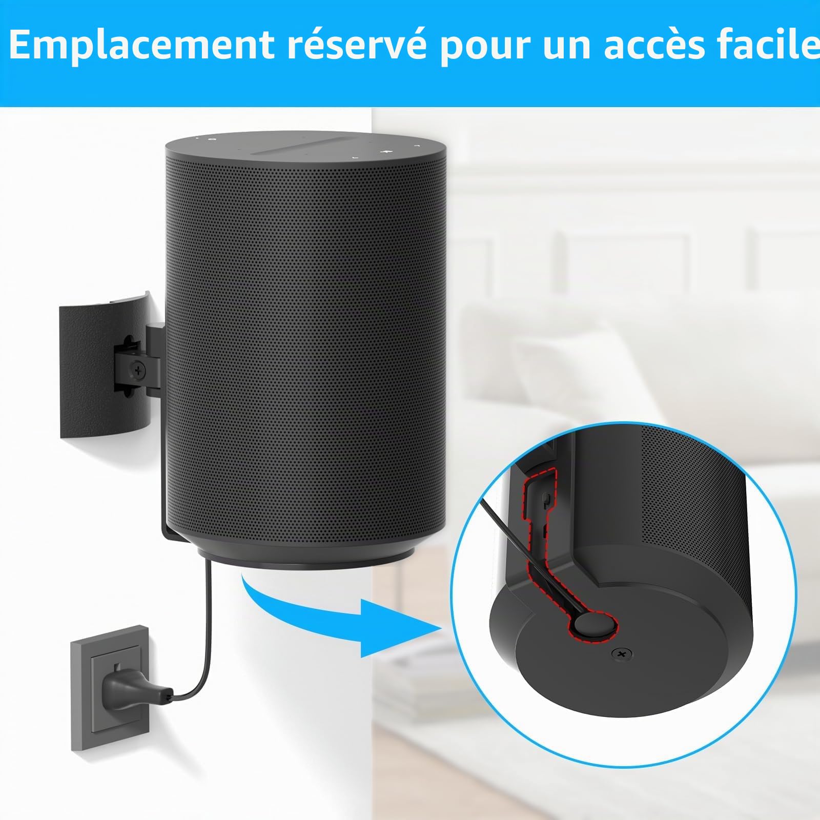 Support mural ou de plafond pour haut-parleur sans fil Sonos Era 100 – Support réglable inclinable et pivotant pour Sonos Era 100 – Support mural robuste pour haut-parleur Sonos Era 100, noir