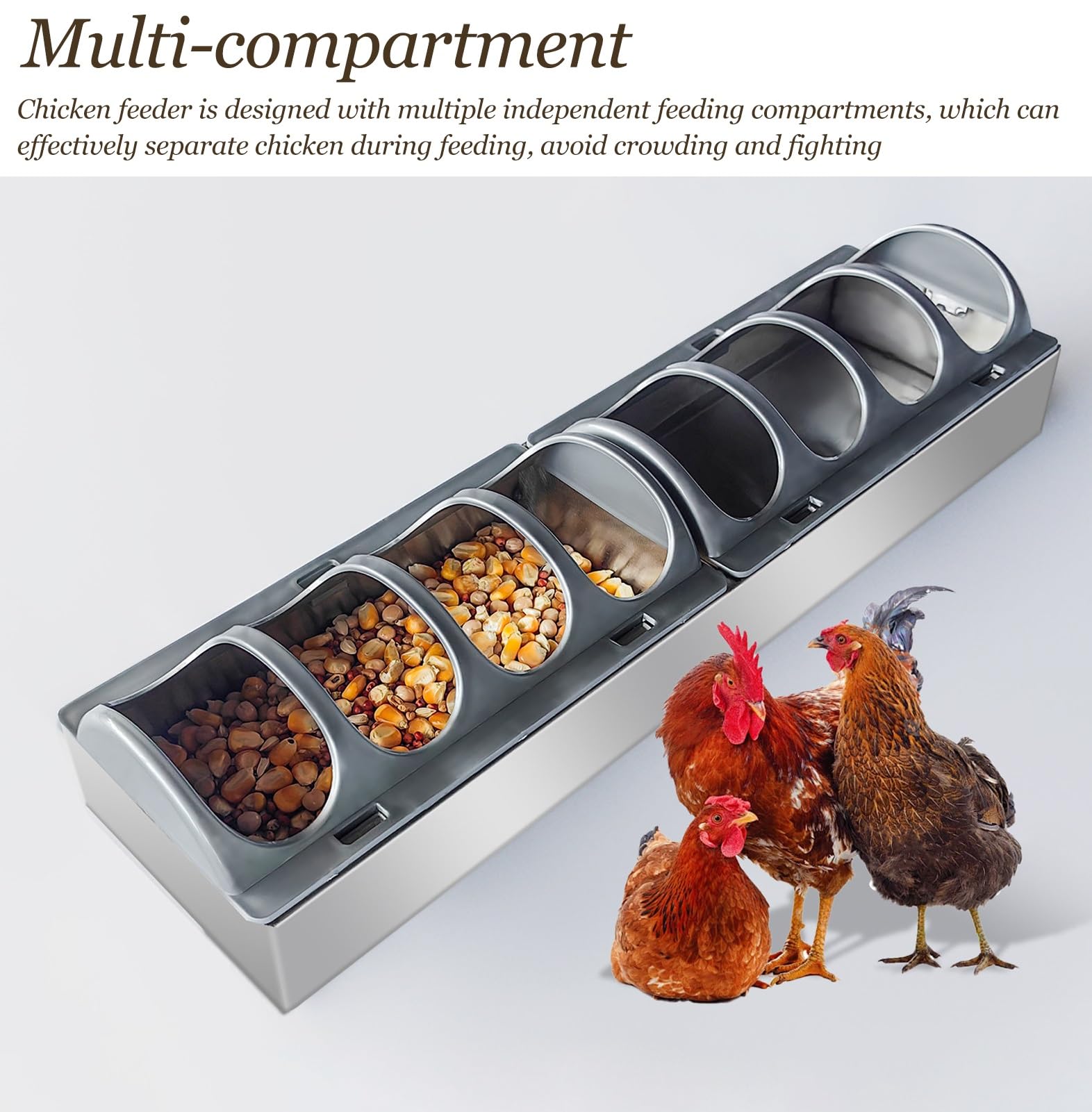 Comedero para Cerdos Comedero para Pavos Reales para Gusanos de La Harina, Bebedero Multicompartimento para Gallineros, Comedero Pollitos Inoxidable Anti-desperdicio(L40cm/15.7")