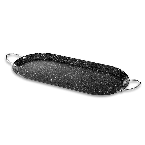 Alpine Cuisine Plancha ovalada de 17.5 x 8 pulgadas con revestimiento antiadherente negro con doble mango duradero, resistente para cocinar,