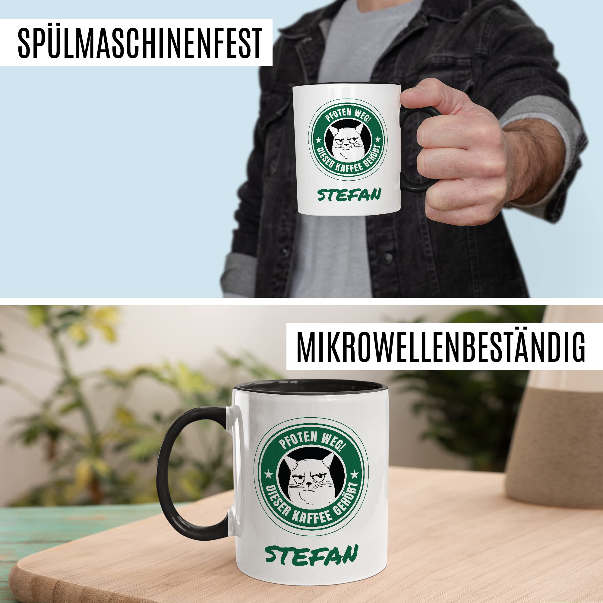 Tazza personalizzata con motivo di gatti – Tazza da caffè personalizzabile con il proprio nome, scritta in ufficio, divertente, amante dei gatti, porta caffè (nero
