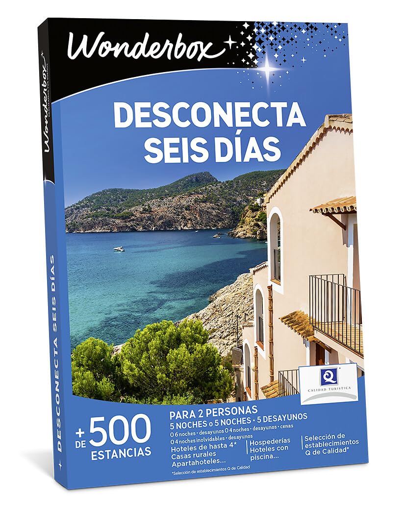 WONDERBOX - Caja Regalo - Desconecta Seis Días - para 2 Personas | 5 noches con o sin desayunos - Más de 500 estancias - Hoteles con piscina, hospederias, aparthoteles
