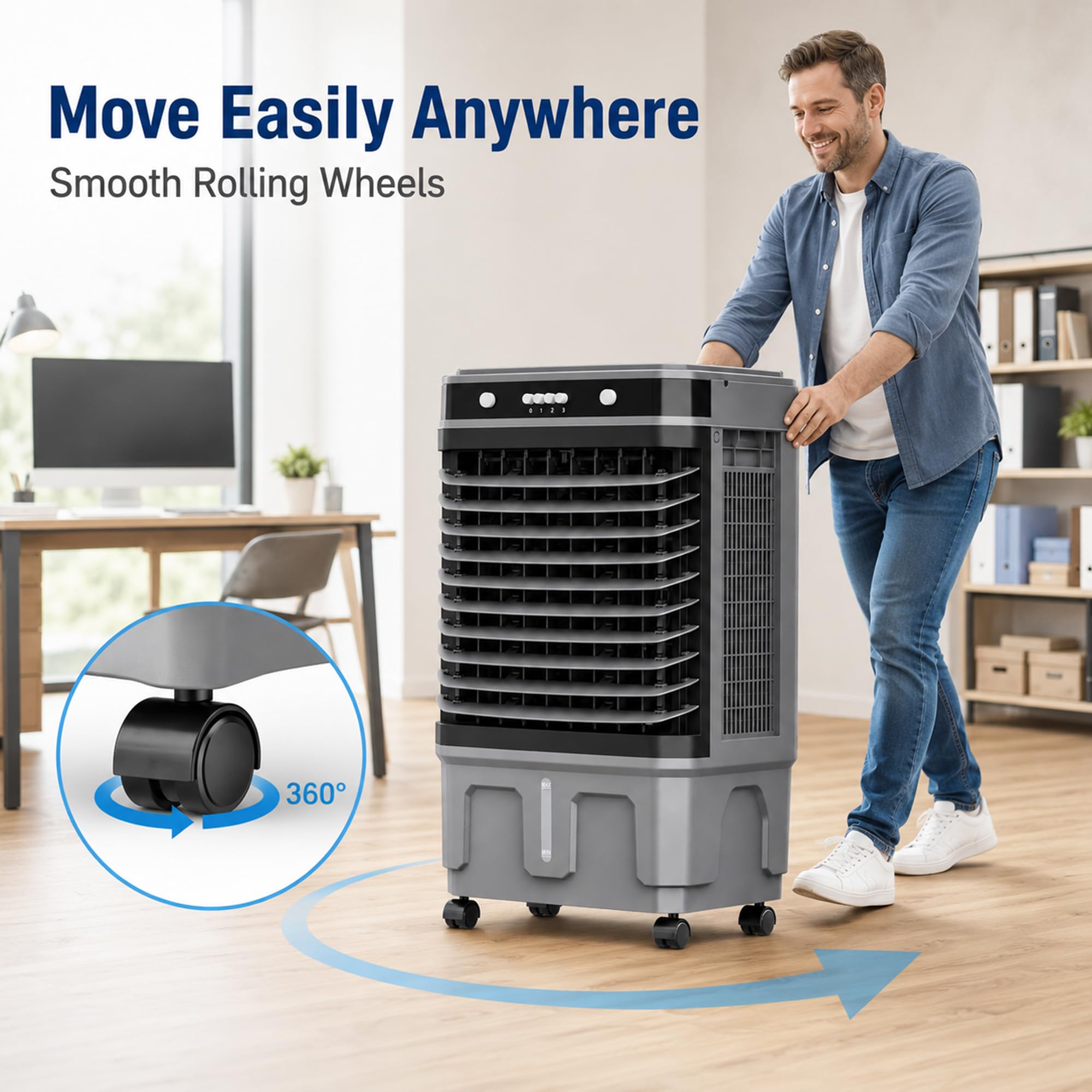 Raffrescatore Evaporativo, Ventilatore di Raffreddamento Portatile | 3 velocità, Oscillazione a 120°, Serbatoio dell'acqua per Casa e Officina(16.9x12.5x35.4in/43x32x90cm)