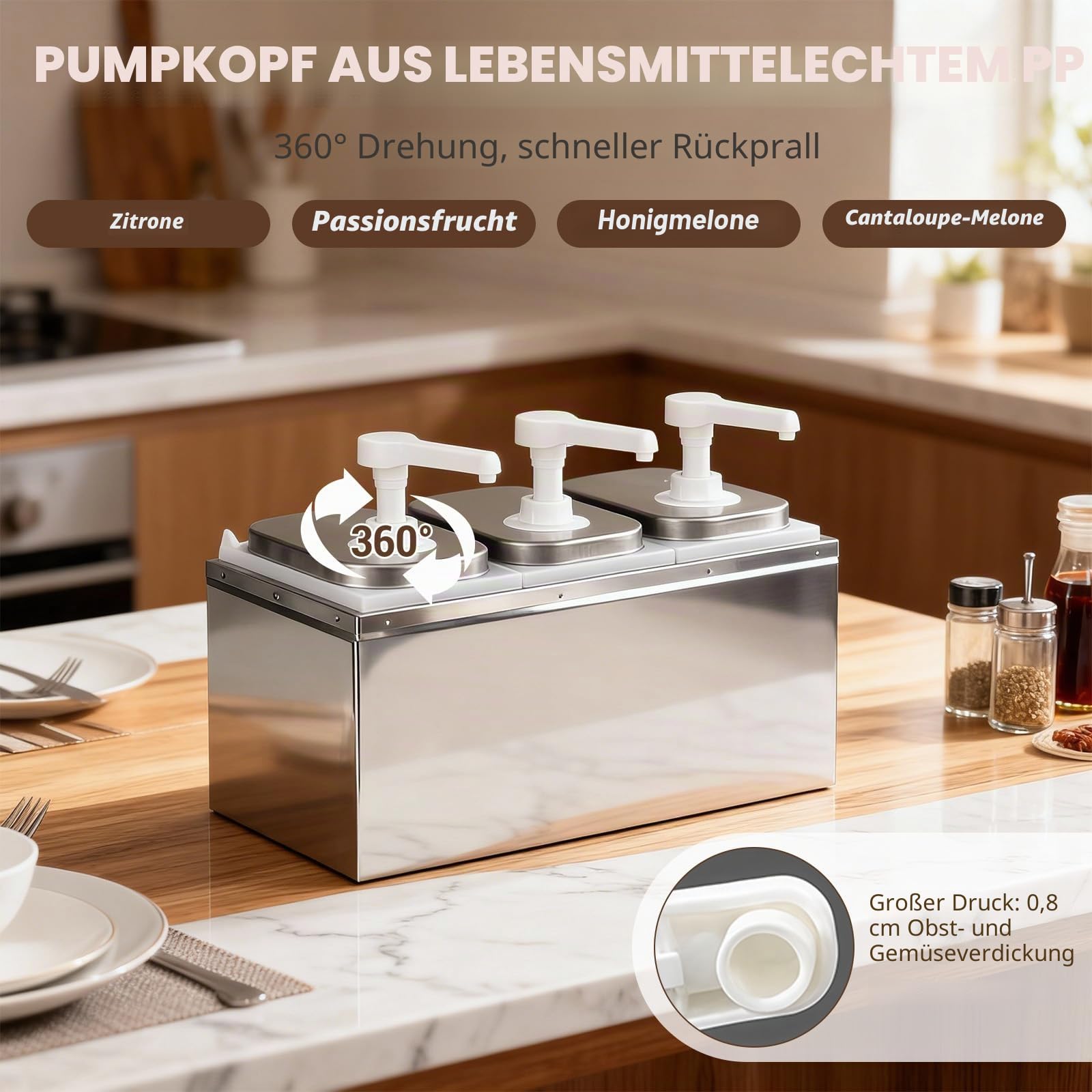 Saucenspender Pumpstation Soßenspender Sauce Dispenser Pump | 3 Köpfe 4L Edelstahl Ketchup-Spender, Pumpspender Senfspender Dosierspender für Ketchup, Mayonnaise, Senf, Honig, Sojasauce