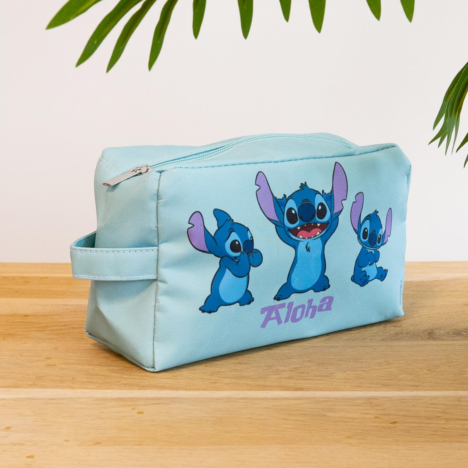 Disney Borsa da toilette Aloha Stitch Blu turchese con manico laterale Accessorio ufficiale Lilo & Stitch