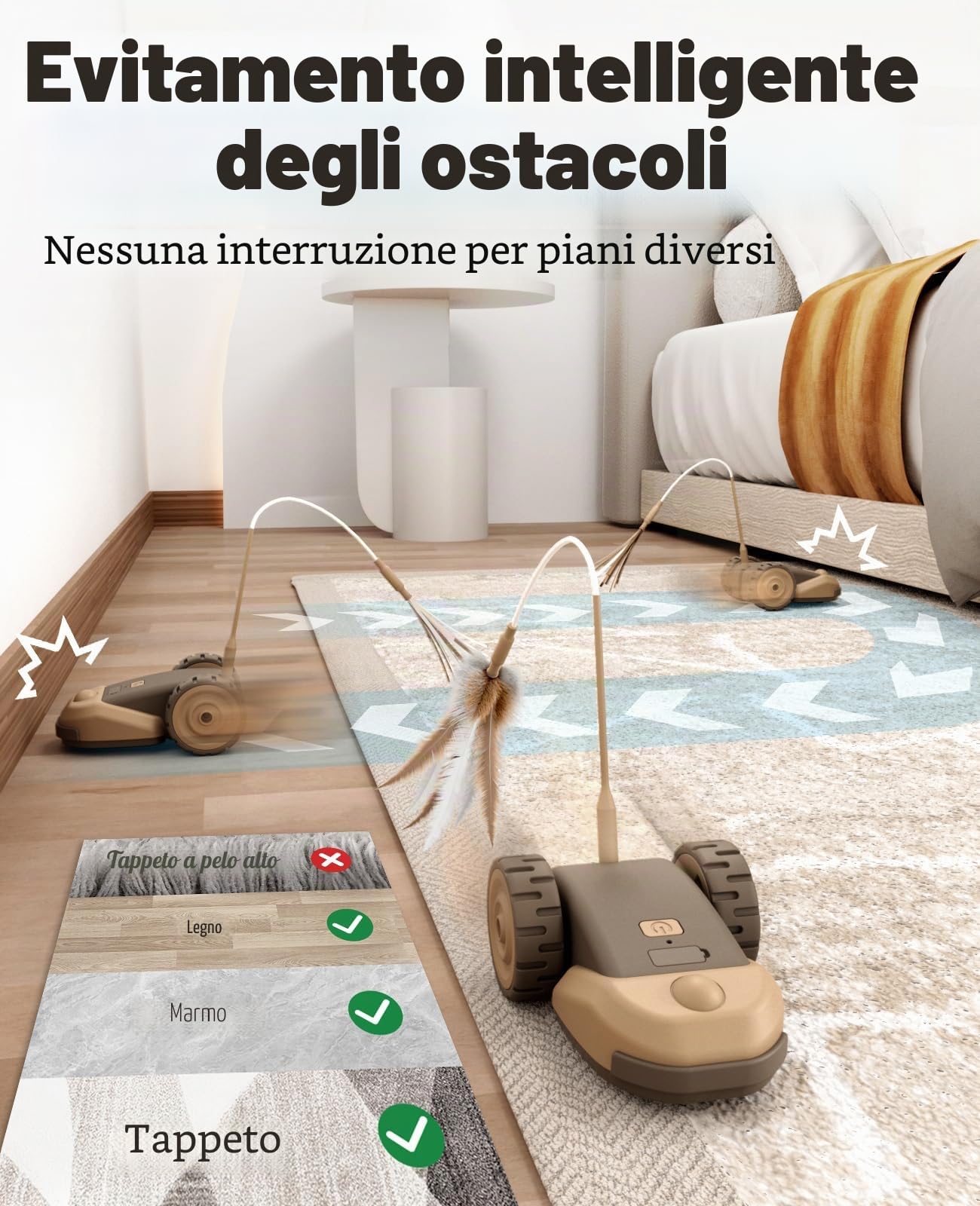 Casfuy Giocattolo interattivo 3 in 1 – Giocattolo elettrico per gatti a 2 velocità con 2 corde a molla sospese e coda per topi in silicone Wiggly per interni e gatti