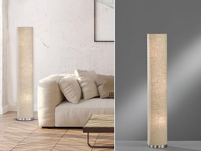 Honsel Beleuchtung Kleine LED designklassieker staande lamp 110cm met lampenkap cilinder linnen beige photo 2