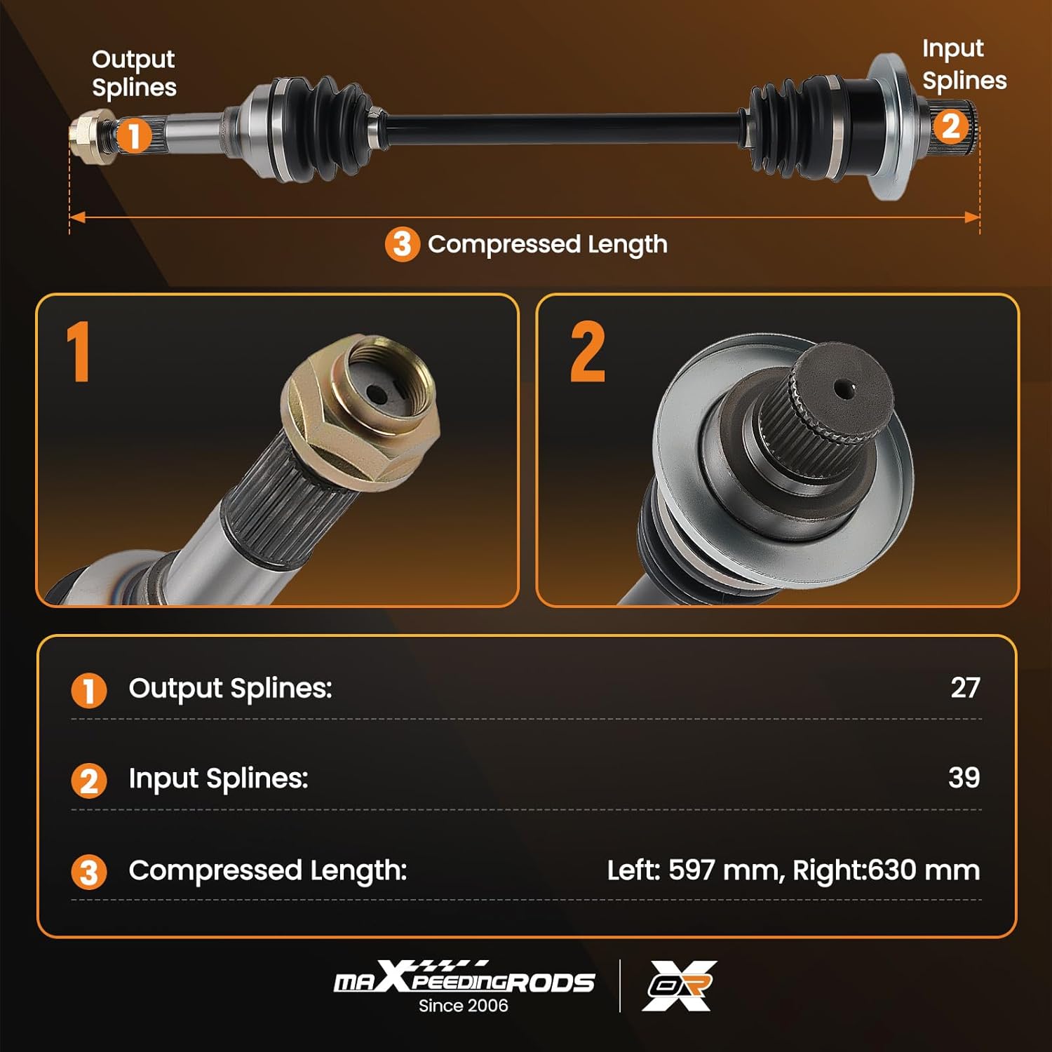 maXpeedingrods Pair (2) Rear CV Axle Shaft Assembly for Yamaha Rhino 450 2006-2009, Rhino 660 2004-2007, Left and Right Side, Replace# 5UG-F530W-00-00, 5UG-F530W-00-00