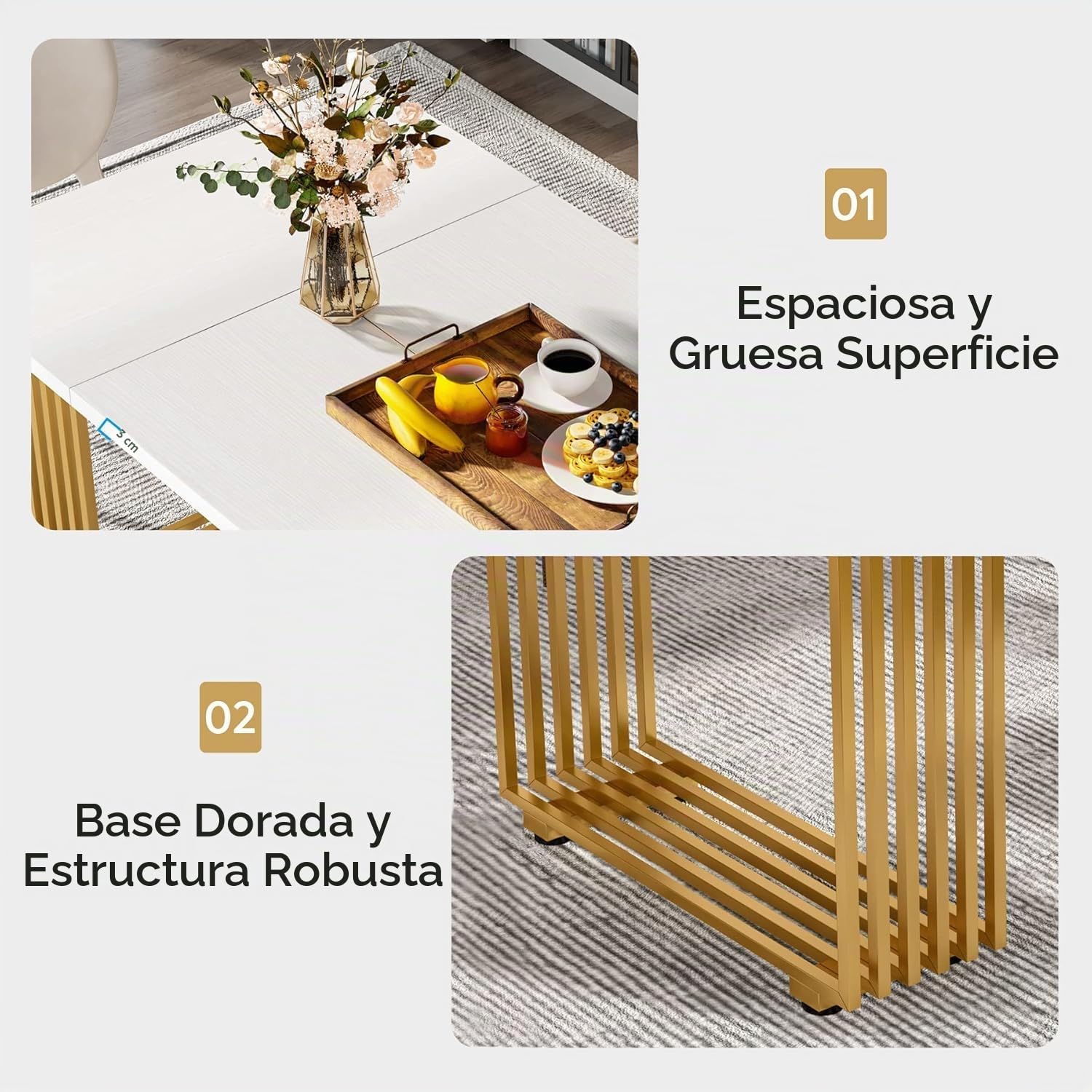 Lailang 180cm Mesa de Comedor, Comedores Modernos, Mesa de Cocina Retro, Mesa Madera, Mesa de Comedor 8 Personas, Mesa Blanca, 180 x 80 x 78 cm, Blanco