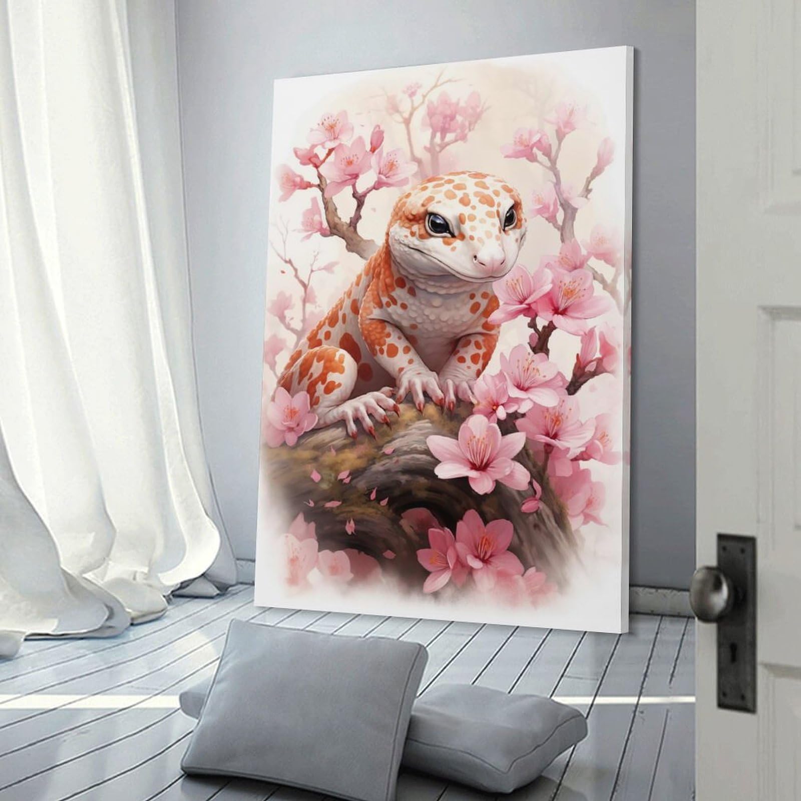 Junmoney Frame-Style-9 Cherry Blossom Lizard Room Decor Wall Art 20X30inch(50X75cm), For Entrance Walls, Hall Decor Or Foyers, A Neat Decor Update For Hallways
