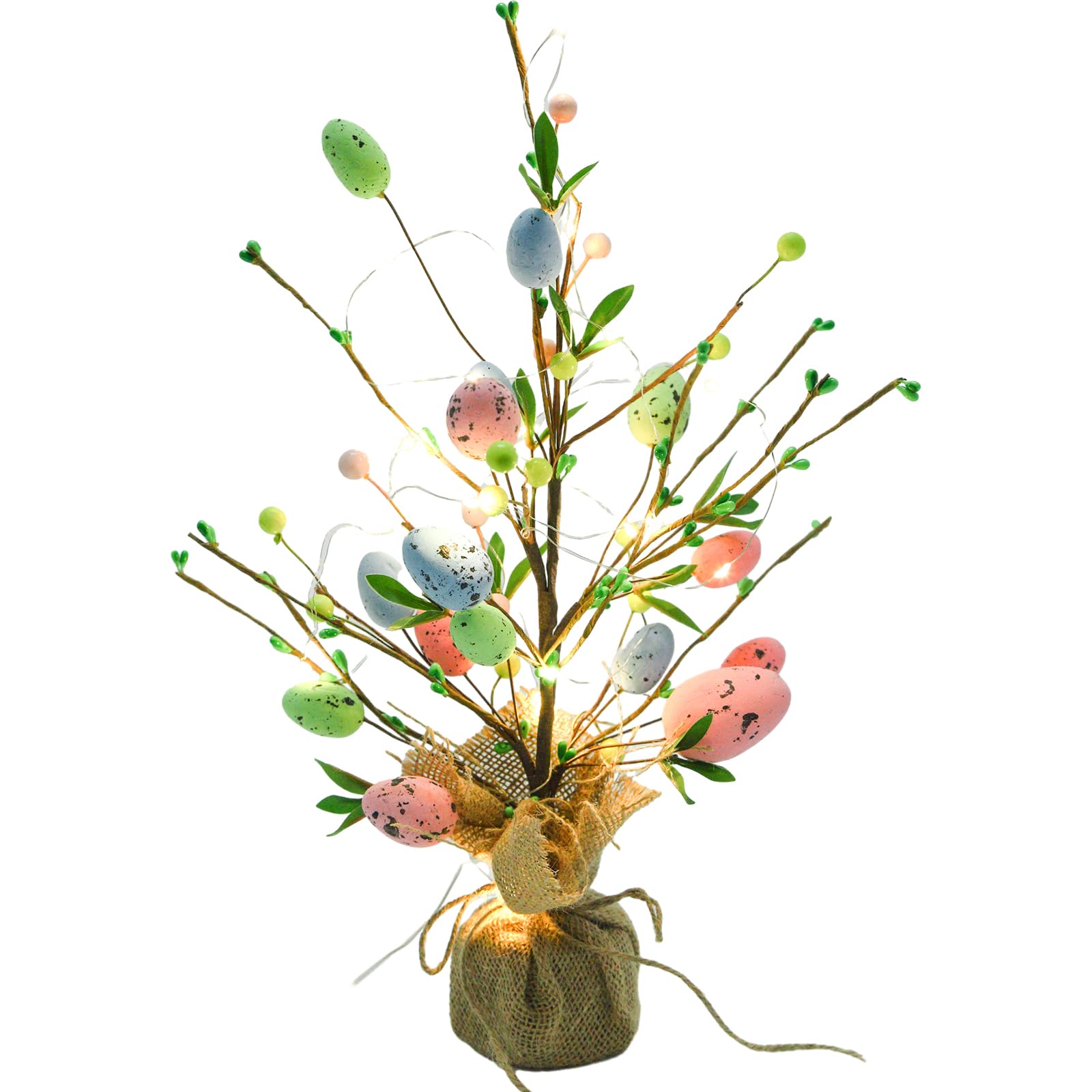 Easter Tree with Lights 35cm Tabletop Easter Egg Decoration Twig Tree Colorful Easter Egg Tree Branches with LED for Easter Party Home Decor Tabletop Centerpiece Decor
