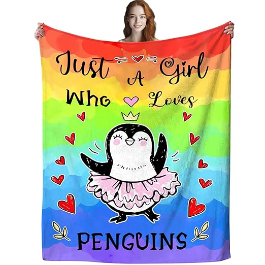 Just A Girl Who Loves Penguin Blanket Super Soft Flannel Cute Animal Throw Blankets Boys Girls Comfortable Lightweight Room Decor Bedding for Kids Adults Gifts 50
