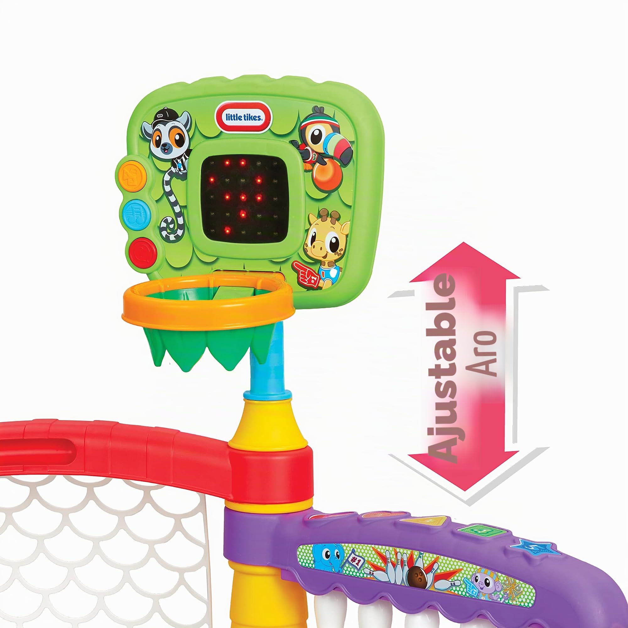 Little Tikes Zona Deportiva 3-en-1 para Niños Baloncesto, Fútbol y Bolos, Horas de Juego Activo, Desarrolla el Equilibrio y la Coordinación, Edad: de 9 Meses a 3 Años