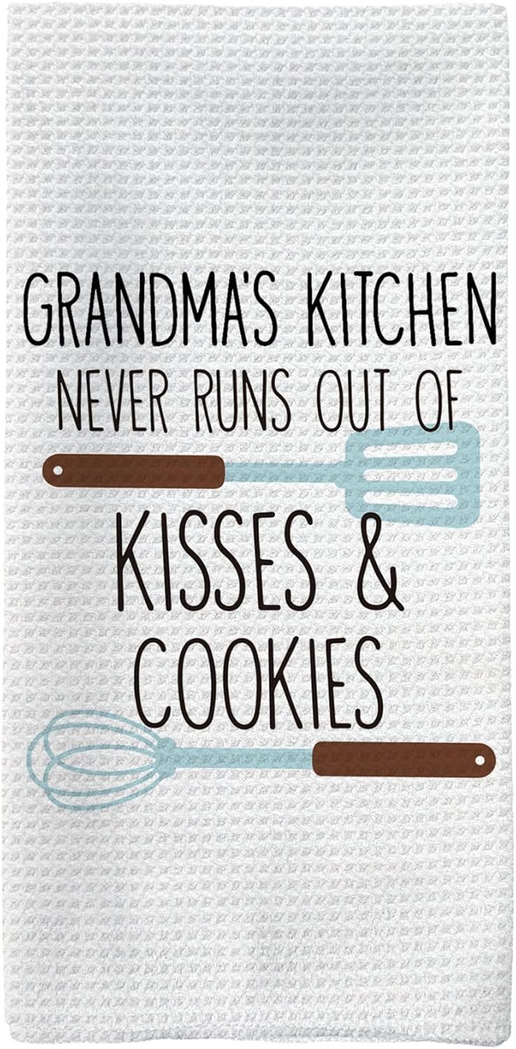 Grandma Gifts Kitchen Towels, Grandma Gifts for Mother’s Day Hand Towels, Grandma’sKitchen Kiss Cookies DishTowels Dishcloths Tea Towels for Kitchen, GrandmotherGiftsKitchen Decor, 16x24in