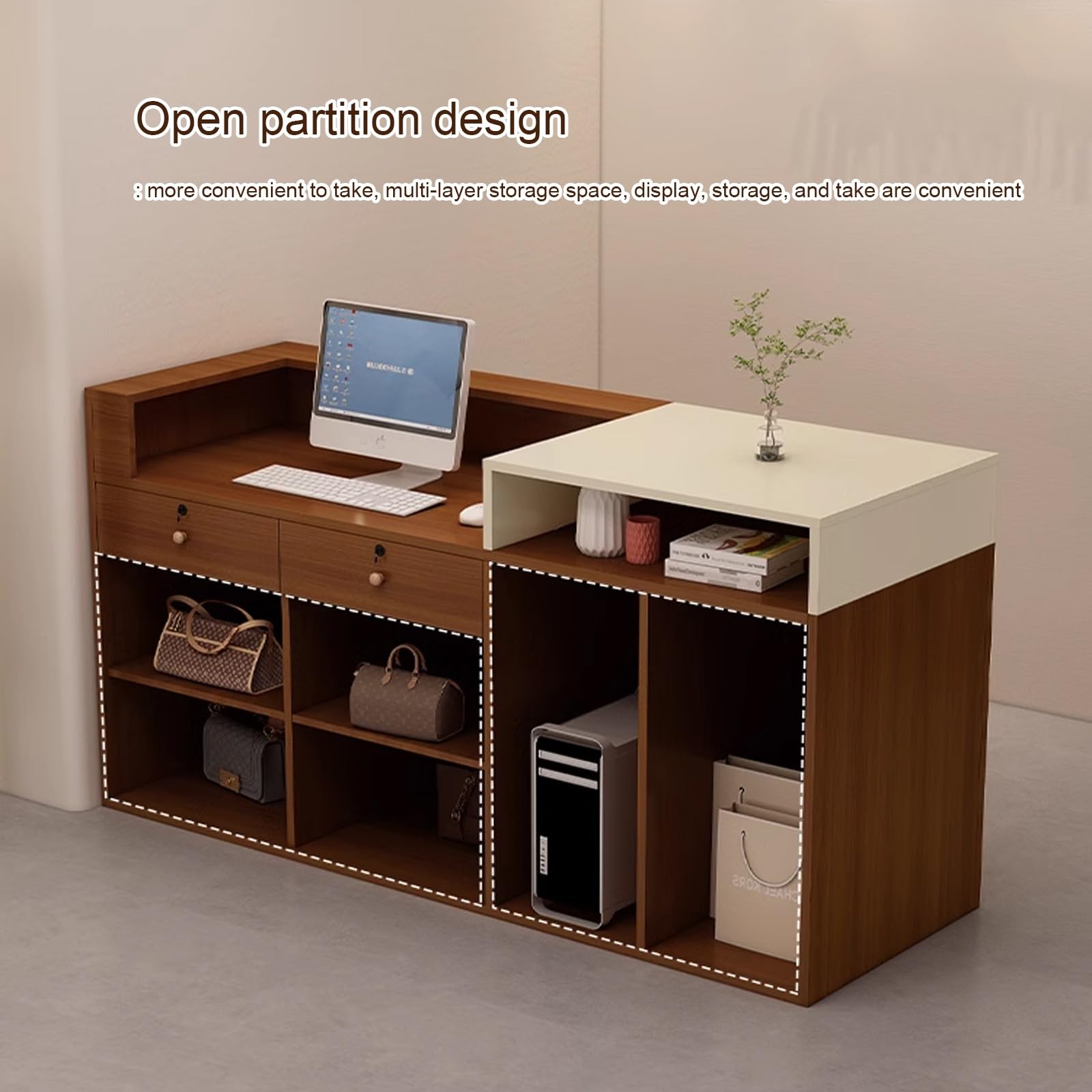 Große Empfangstheke，einfach moderner empfangstresen， Reception Counter Office Desk Counter Reception Table，klein empfangstresen mit schreibtisch，für Salon und Büro(K,L90*W50CM/L35.4*W19.6IN_L)