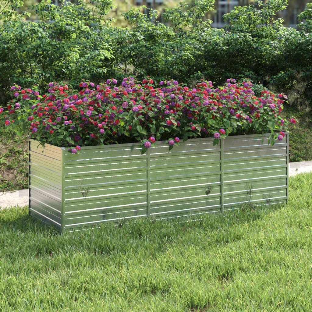 Garten-Hochbeet 240x80x77 cm Verzinkter Stahl Silbern Gartenbeet Blumenbeet Blumenkasten Pflanzkübel Blumenkübel