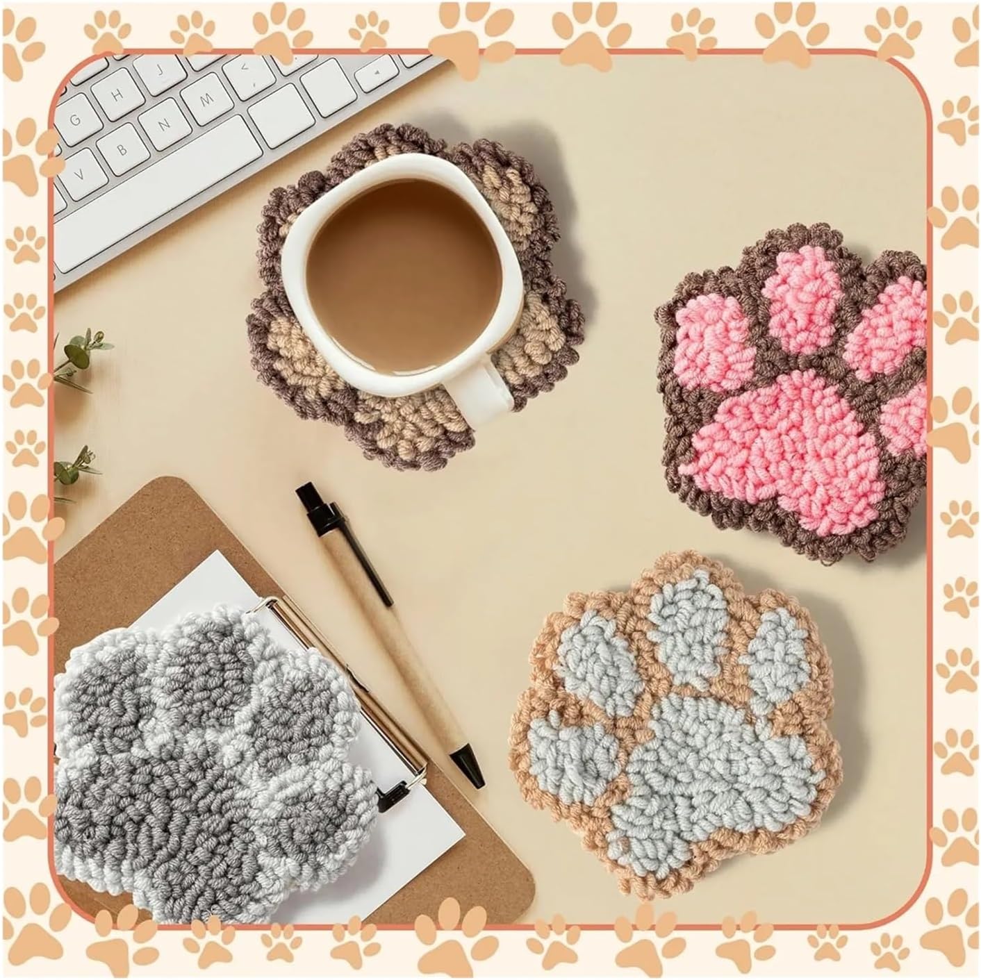 Edgiyuo DIY Punch Needle Embroidery Coaster Set - Handmade Love Heart Pattern Cup Mats for Craft Enthusiasts(PKBD0033)