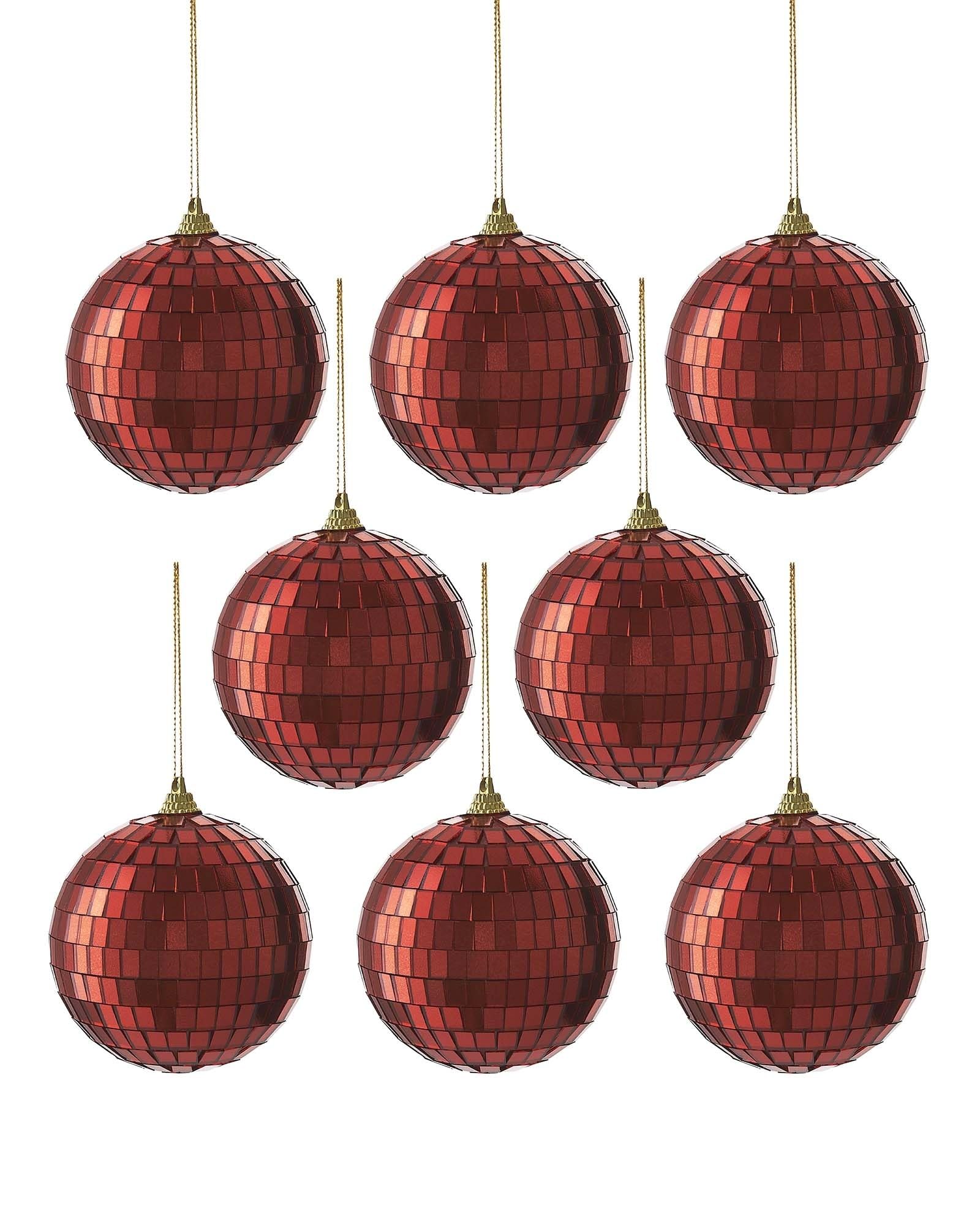 Set of 8 Disco Ball Baubles, Red, 8 cm