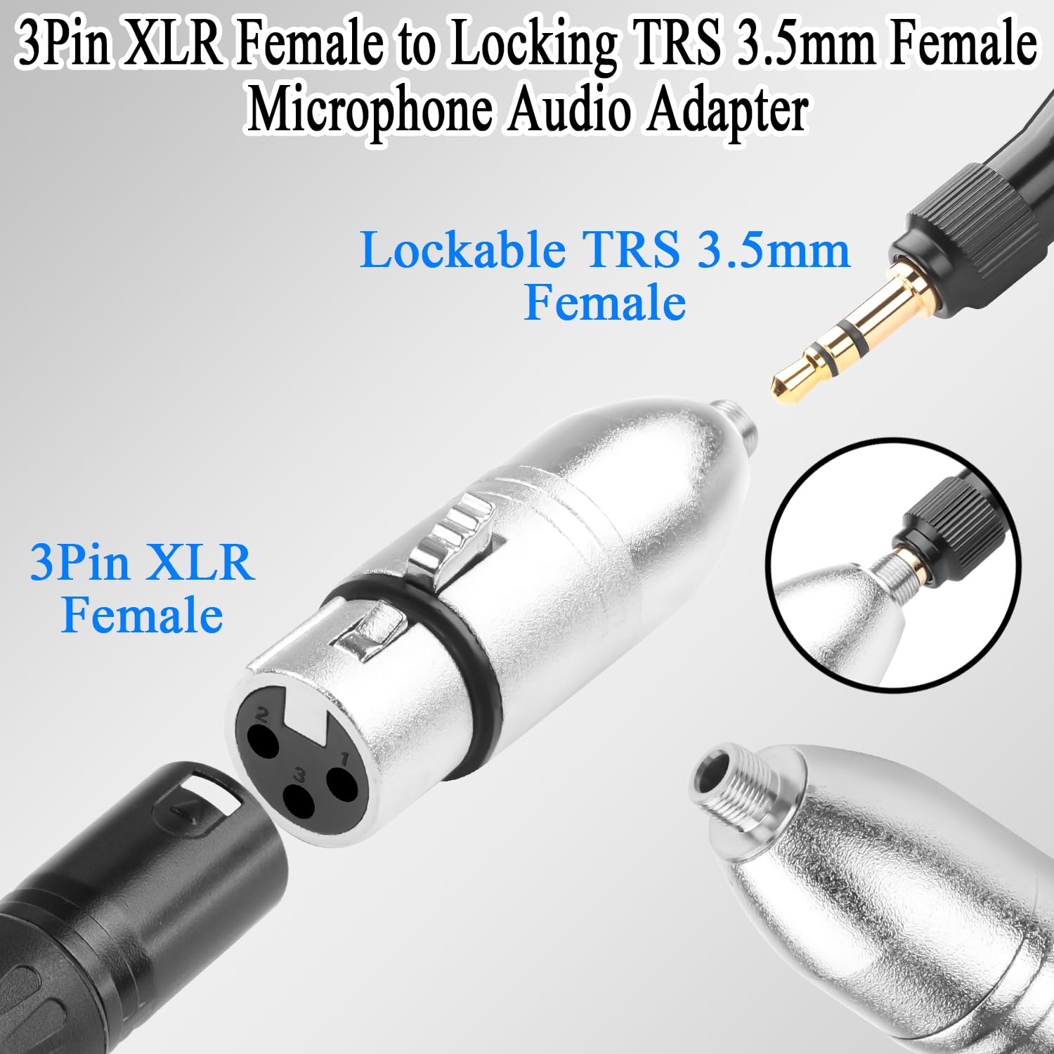 QIANRENON XLR to Locking TRS 3.5mm Microphone Connector 3Pin Xlr Female to Locked 1/8 TRS Female Balanced Audio Adapter XLR-3 to Lockable 3.5mm Stereo Converter Socket - Image 2
