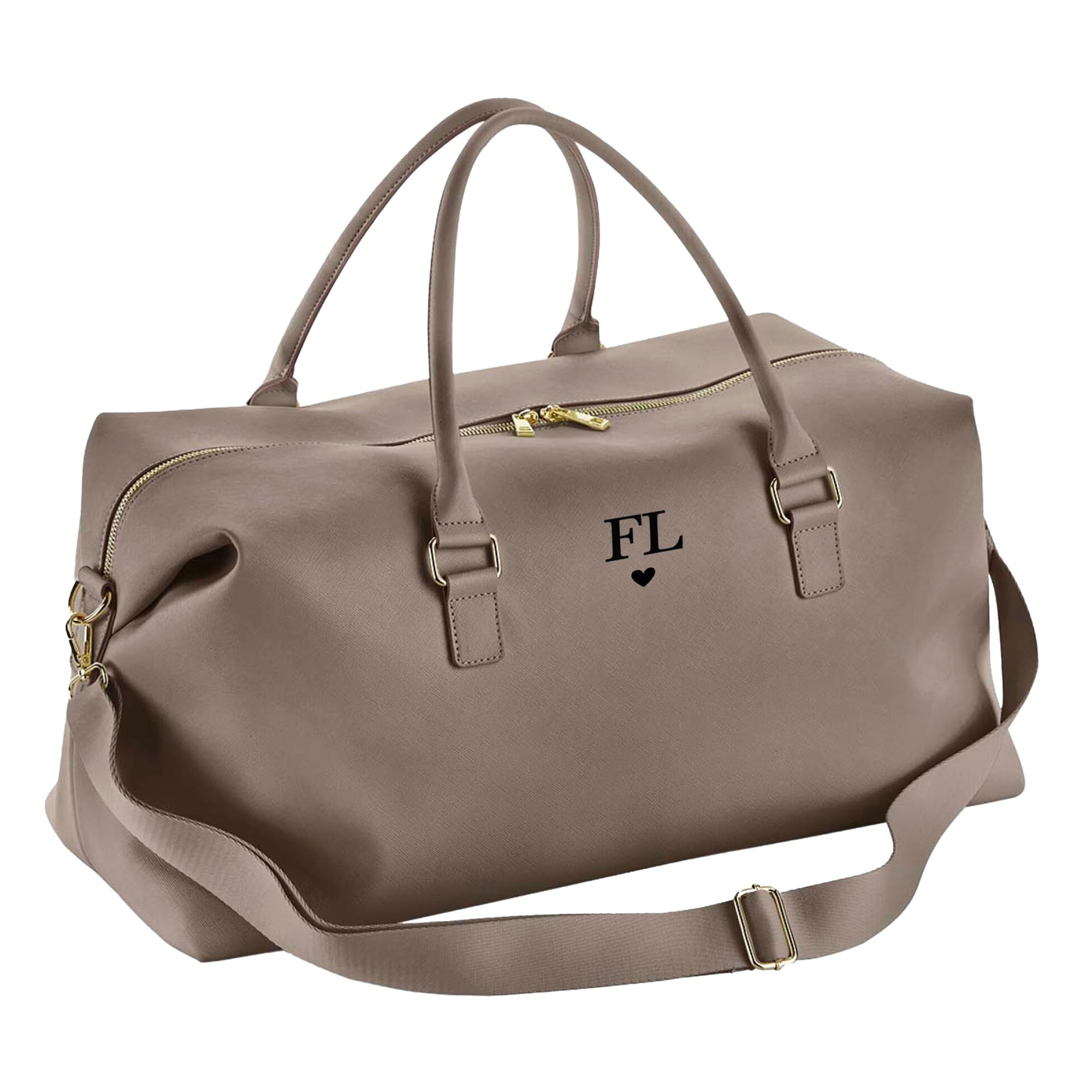 eBuyGB Personalised Maternity Bag, Monogrammed Hospital Bag, Baby Changing, Nappy Diaper Bag, PU Leather Weekend Travel Bag, Large Overnight Duffel Bag, Mum Bag (Taupe with Taupe & Oyster Strap)