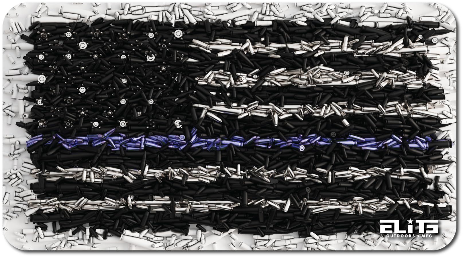 Elite Outdoors MFG | Back The Blue Bullet Flag Gun Cleaning Mat | Blue Lives Matter Design | Police Officer Support | Blue Line Shell Casings | Made in The USA | Size 12x22 inches