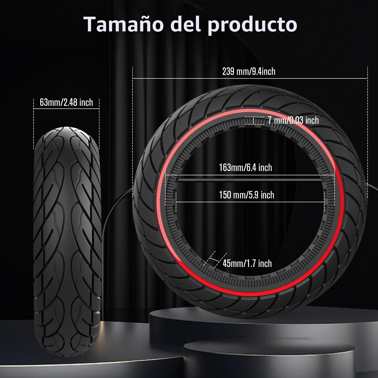 OUXI 10x2.5 Neumático Macizo, 10x2.5" 60/70-6.5 Neumático de Goma de Recambio Para Scooter Ninebot Max G30P G30LP Rueda Delantera y Trasera Neumáticos de Recambio, Resistente a Pinchazos