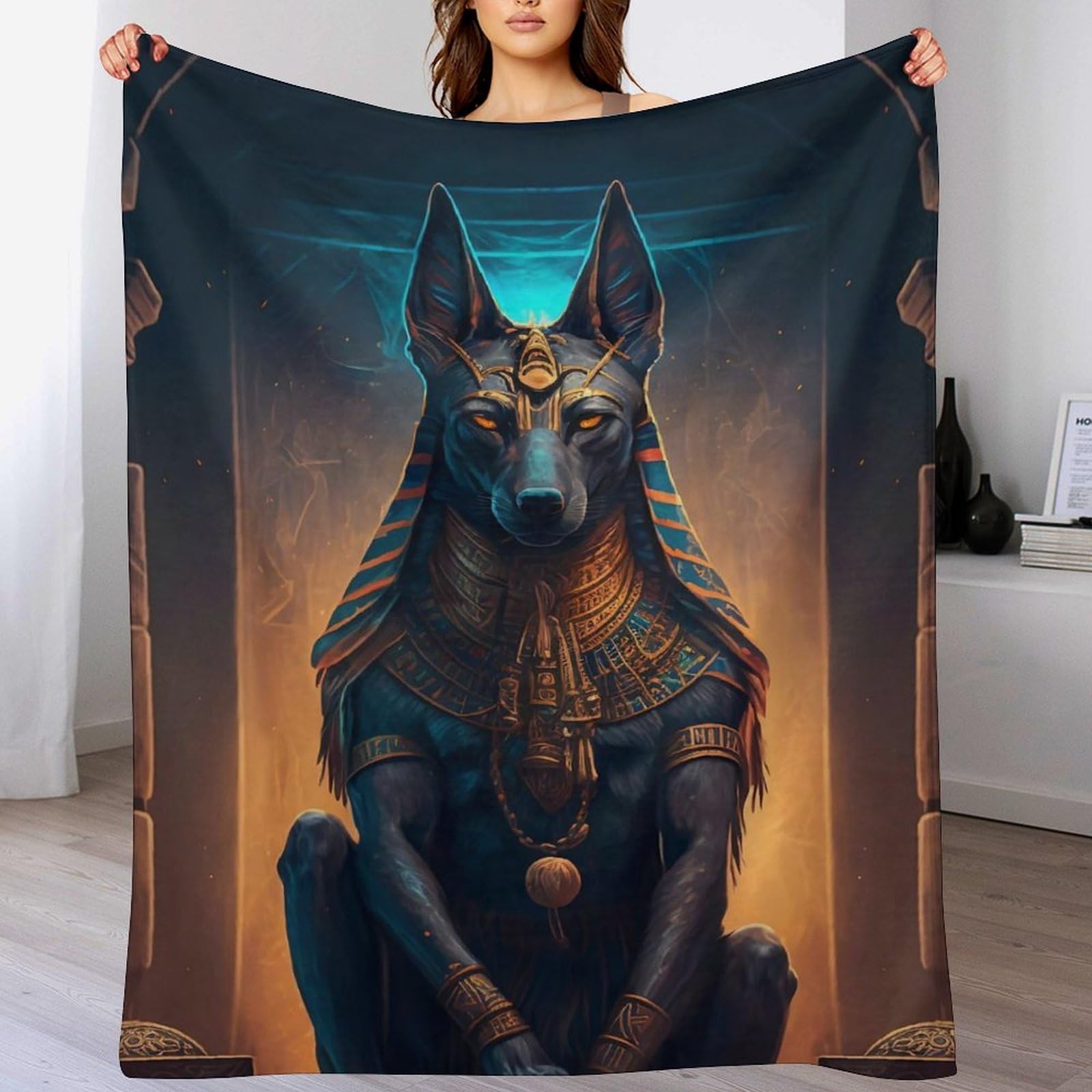 Fleece Decke Anubis-Kunstwerk 130×180cm, Kuschelweiche Flauschige Mikrofaserdecke für Couch Sofa Bett