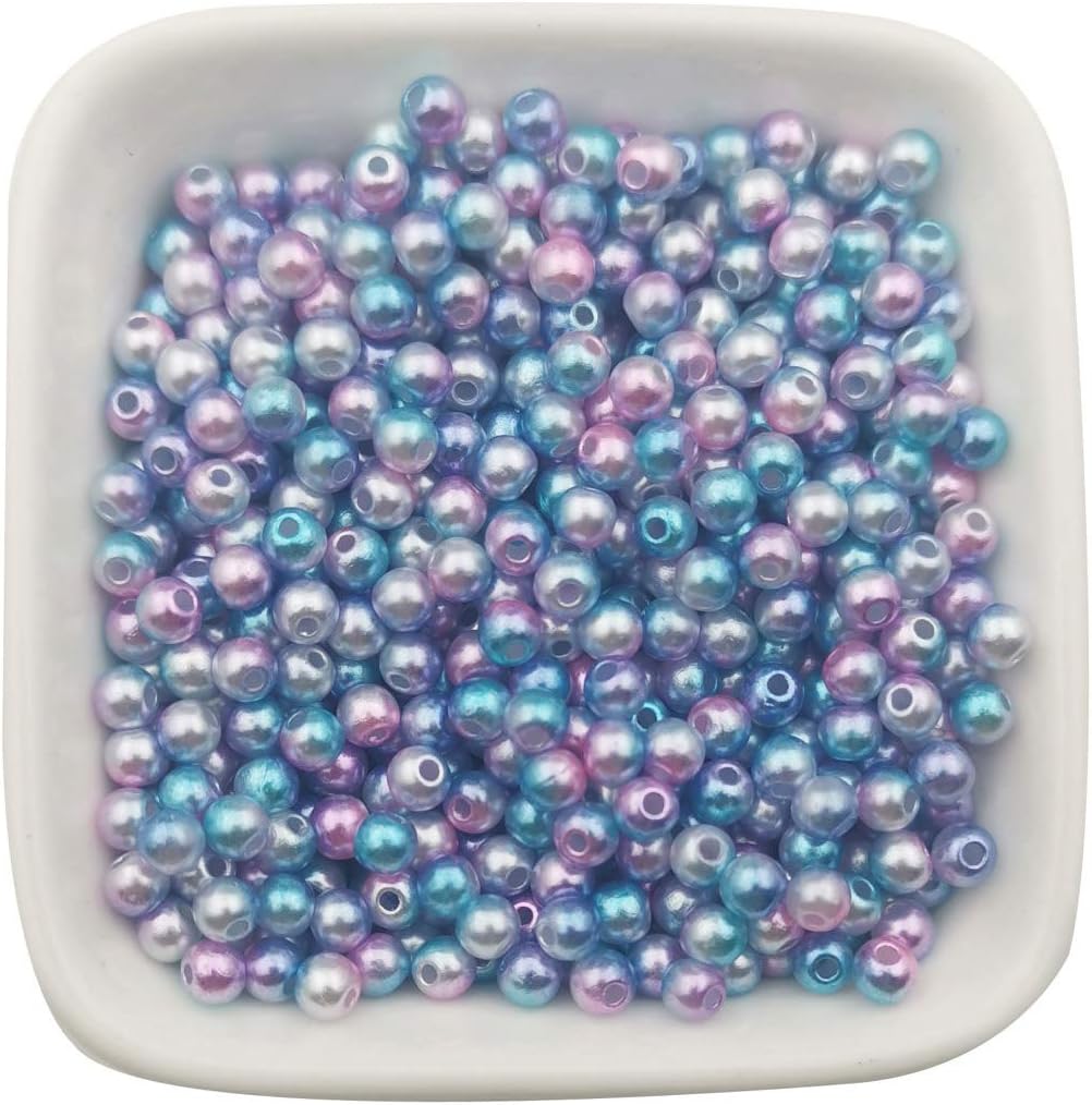 1700pcs 4mm Craft Supplies Multicolored Gradient Mermaid Blue Round Faux ABS Pearls Beads Smooth ABS Pearls Filler Beads Jewelry Making Rainbow Beads (4mm-10449)