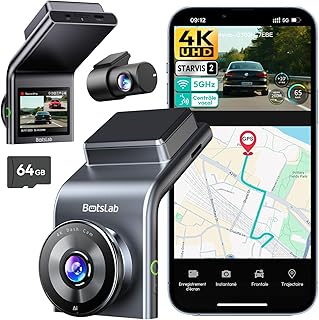 BOTSLAB 4K Car Dashcam, Front and Rear Car Dashcam with 64GB SD Card, 5G WiFi Car Camera Wide Angle 170°, Night Vision, WD…