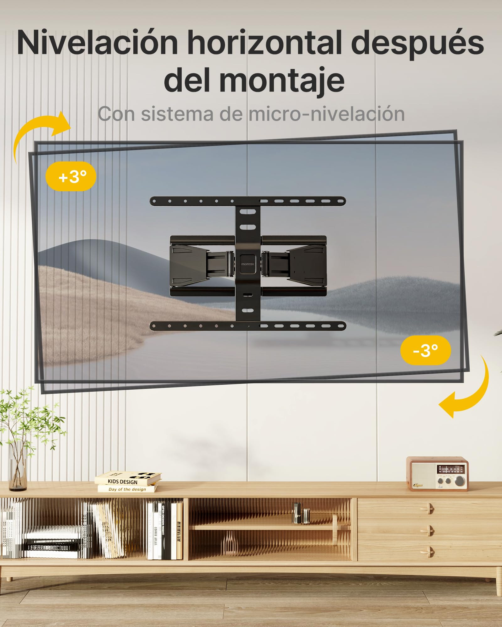 monTEK Soporte TV de Pared 37~75", VESA 800×400mm máx. Carga máx.50kg | Soporte De Televisor De Pared, Soporte De Pared, Ultra Delgado,Doble Brazo Articulado. InclinaciOn, Rotación